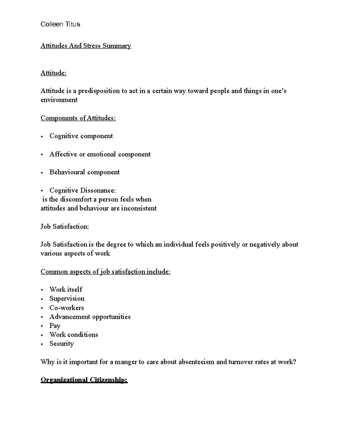 Attitudes And Stress Summary - Colleen Titus Attitudes And Stress ...
