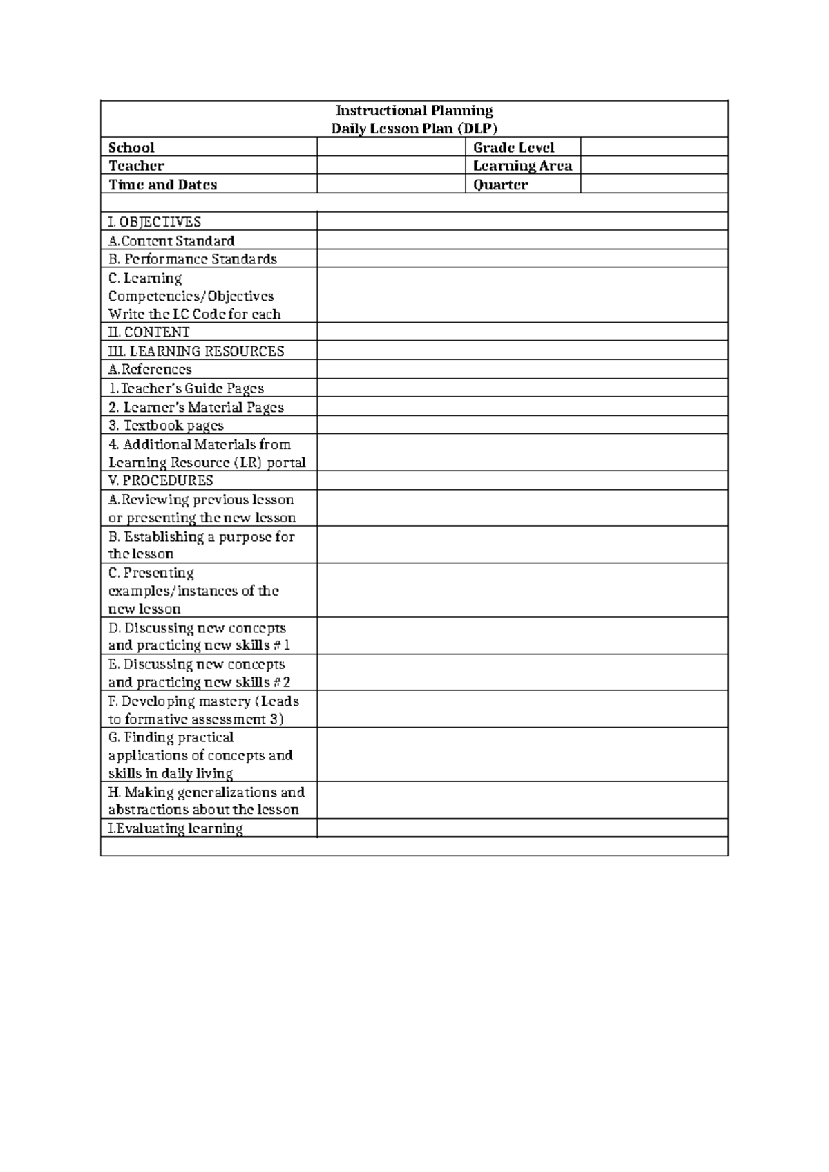 Daily Lesson Plan (DLP) for Field Study Demonstration - Instructional ...