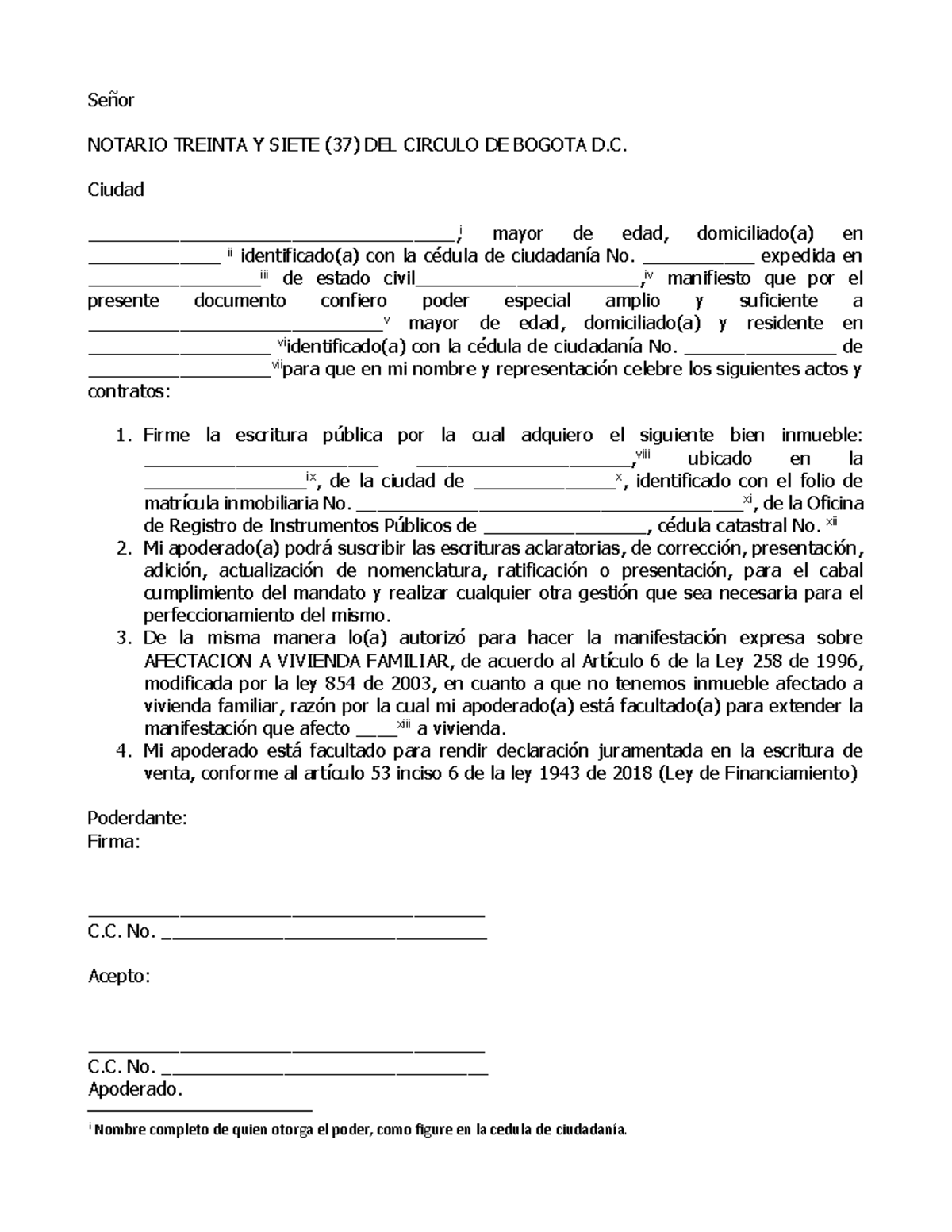 Modelo Poder Notaria 37 Bogota 2019 Especial - Señor NOTARIO TREINTA Y ...