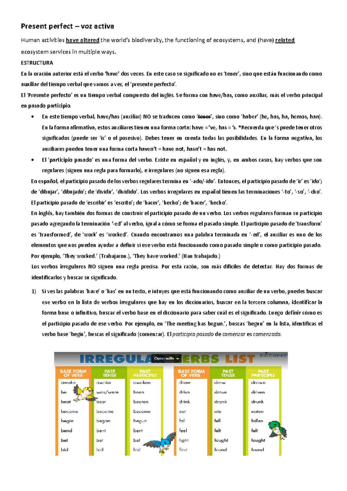 Present Perfect - Ingles - Present perfect – voz activa Human ...