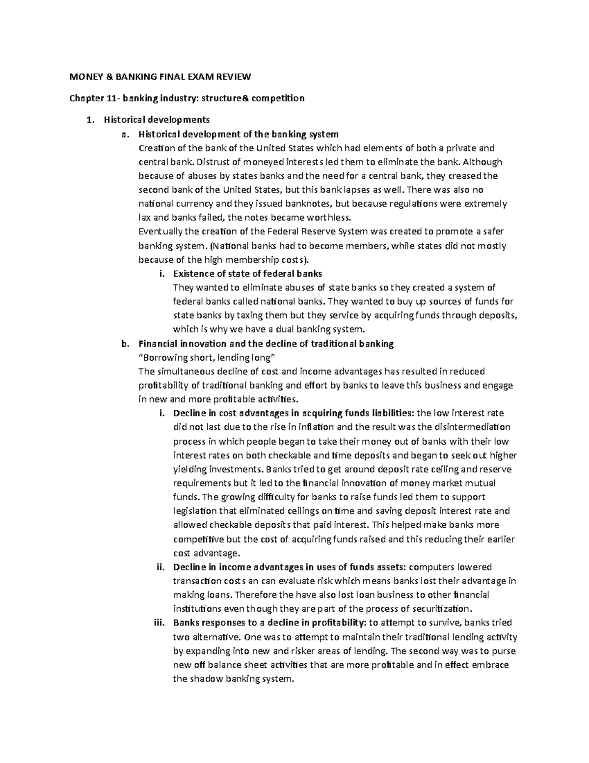 Final Part1 review MONEY & BANKING FINAL EXAM REVIEW Chapter 11