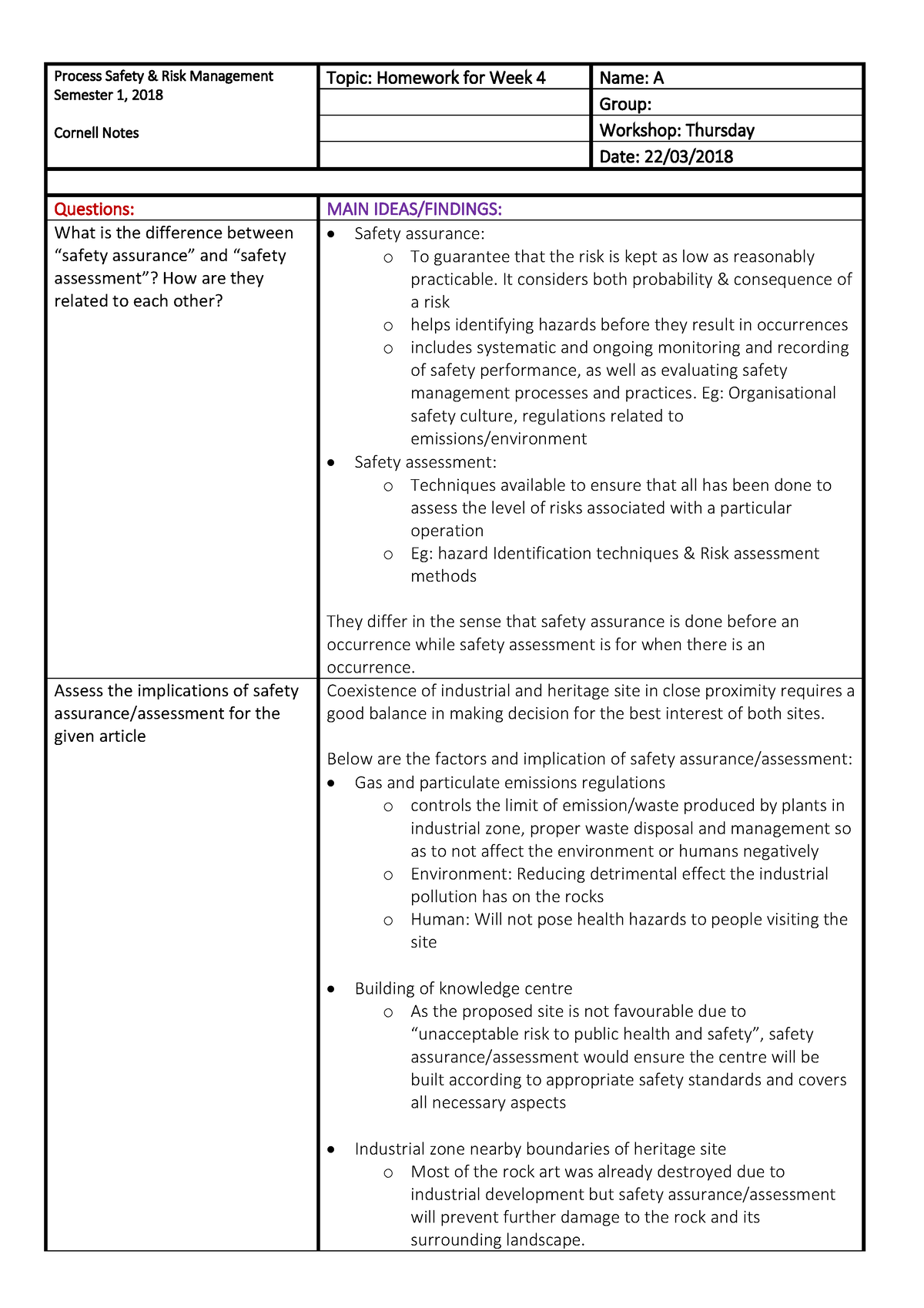 Homework (Food of Thoughts) Week 4 - Process Safety & Risk Management ...