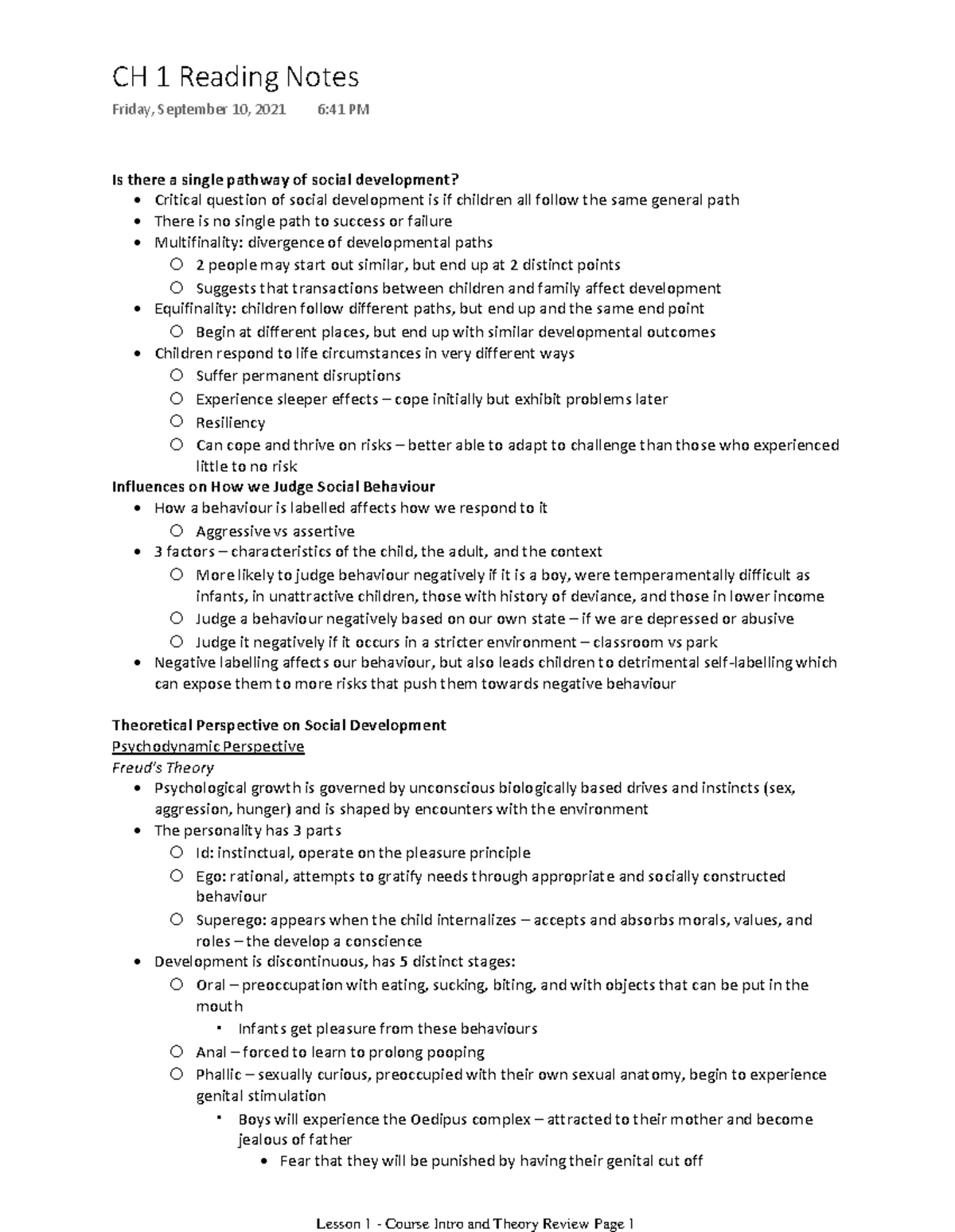PSYC 3P77 - CH 1 Reading Notes - Critical question of social ...