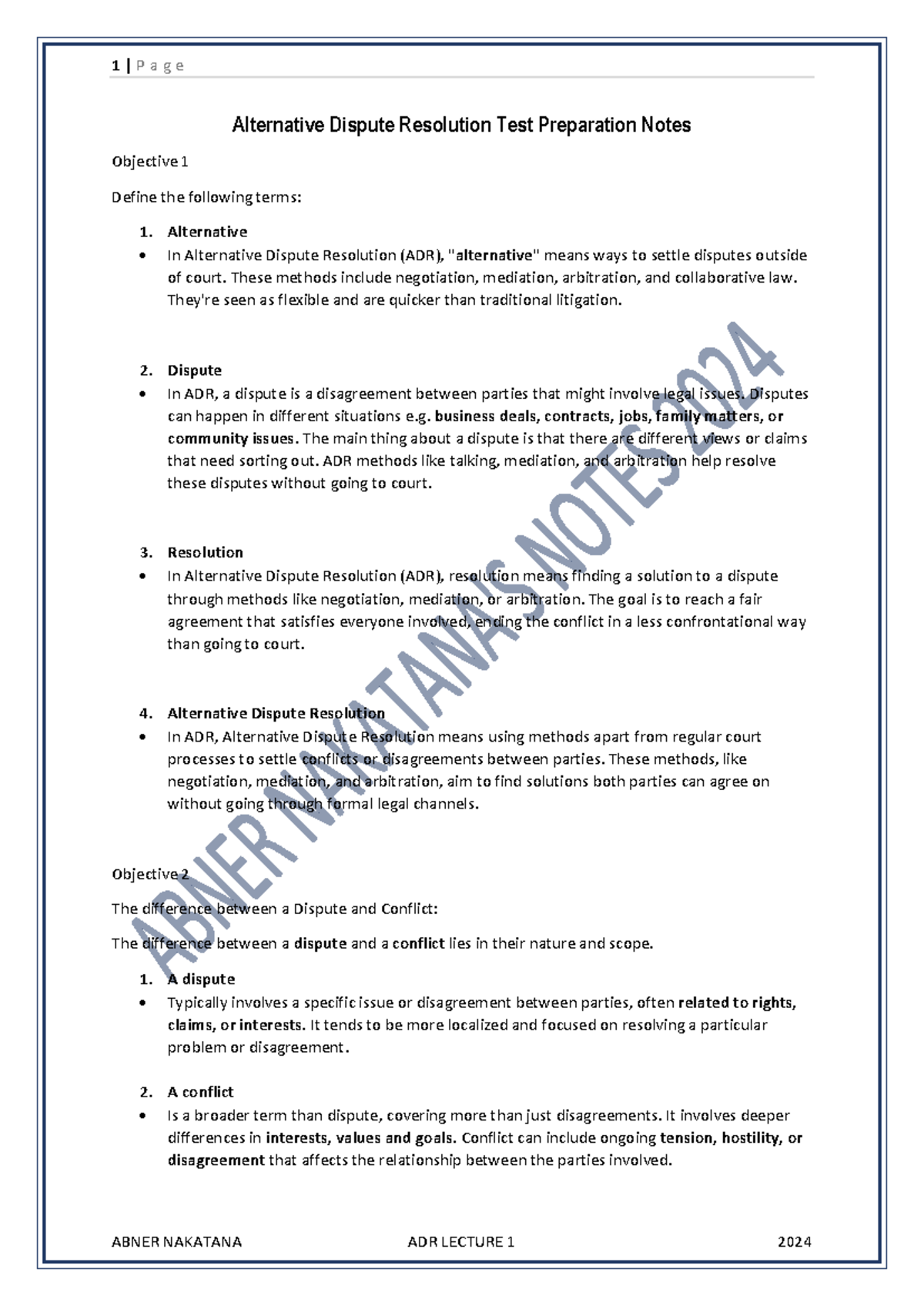 Alternative Dispute Resolution Test Preparation Lecture 1 - Alternative ...