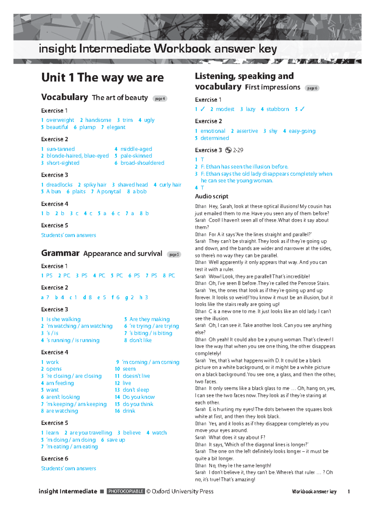 Insight-intermediate-Workbook Answers Workbook Answers - insight  Intermediate PHOTOCOPIABLE © Oxford - Studocu