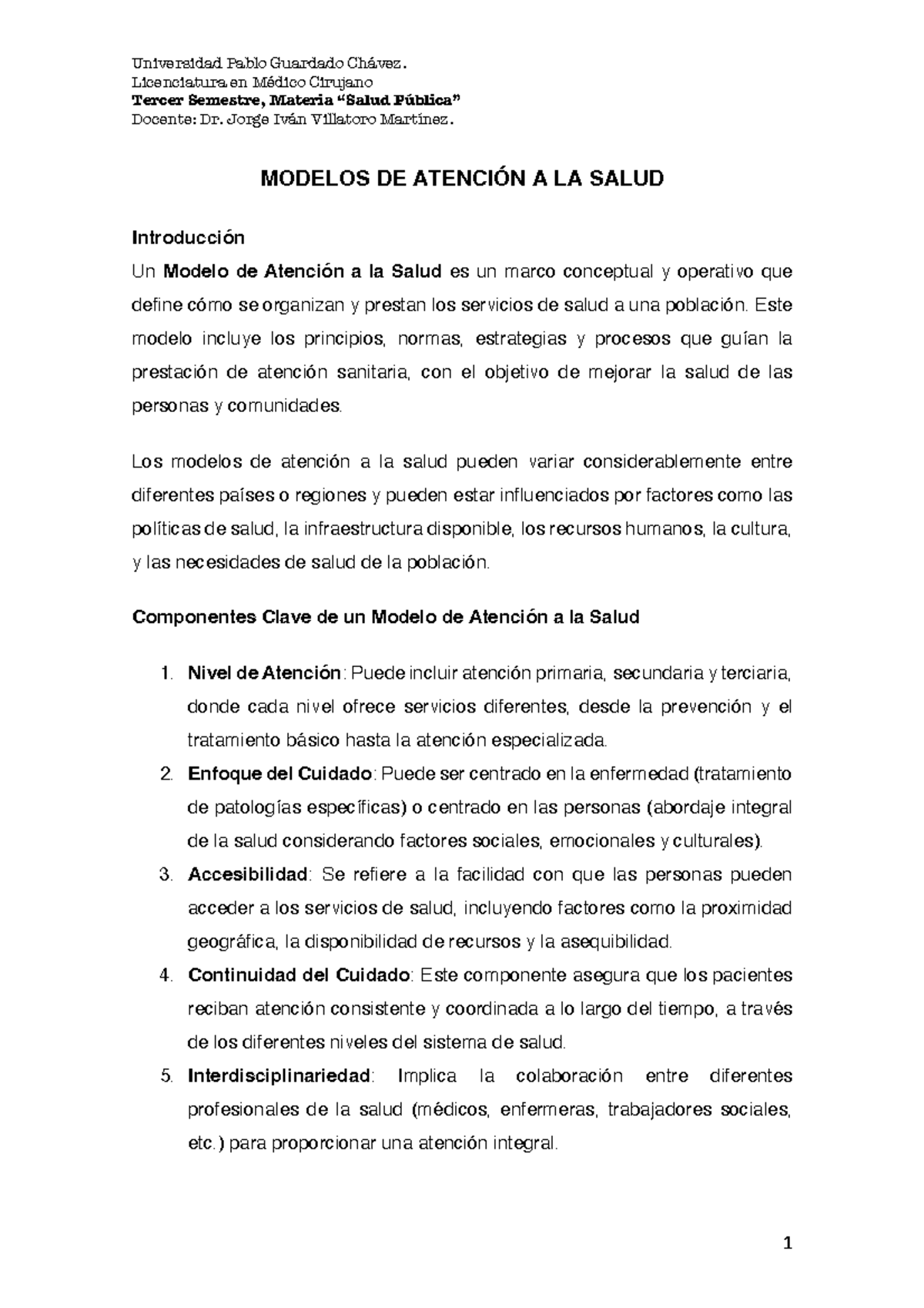 Modelos DE Atencion A LA Salud - Licenciatura en Médico Cirujano Tercer ...