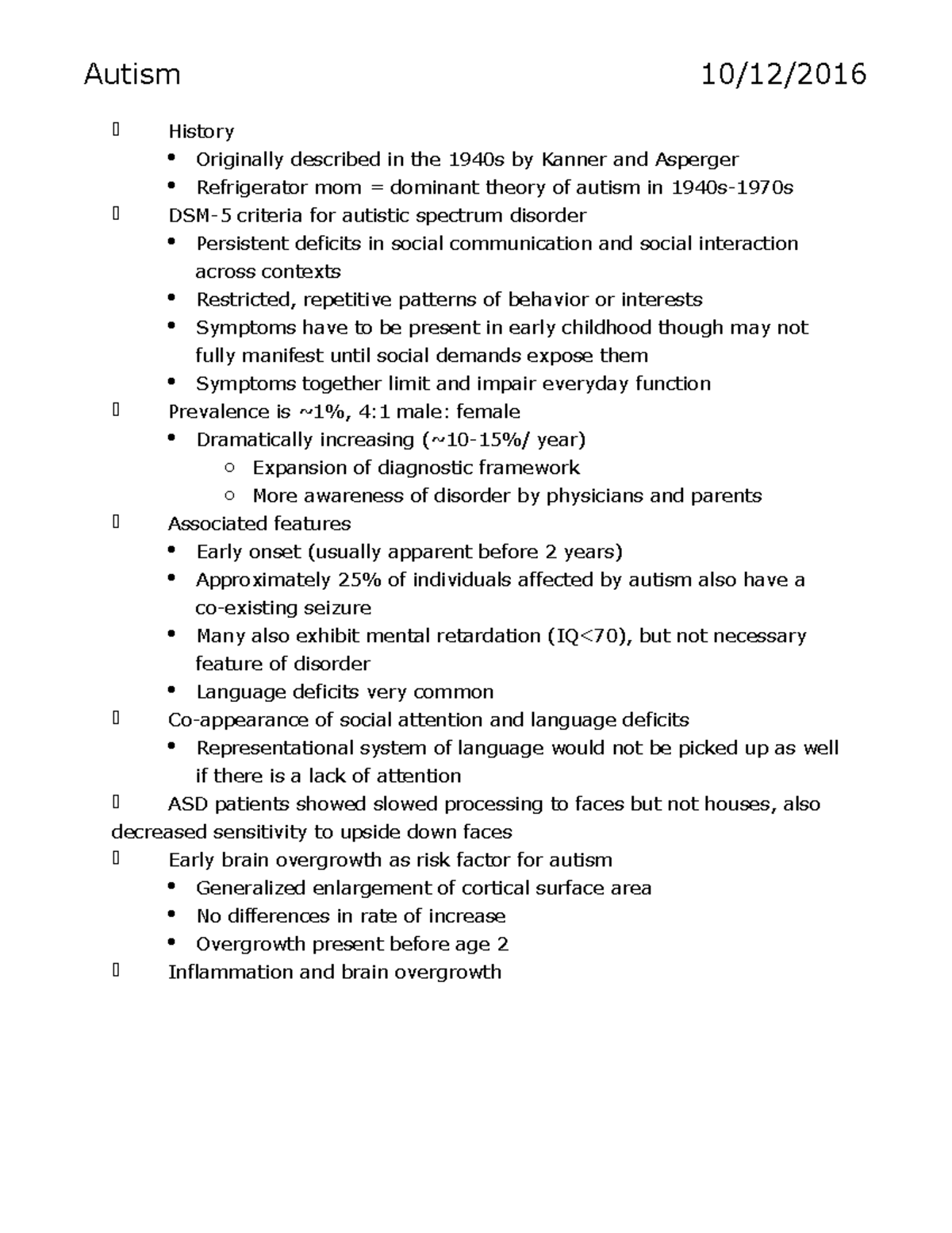 Lecture 14 - Autism History Originally described in the 1940s Kanner ...