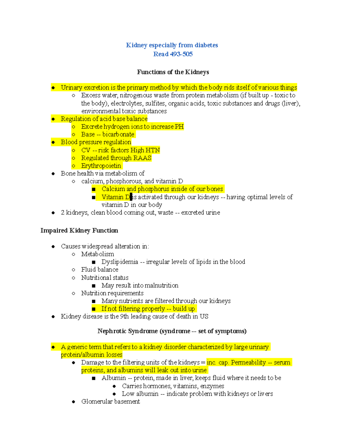 Nutrition #10 - Kidney especially from diabetes Read 493- Functions of ...