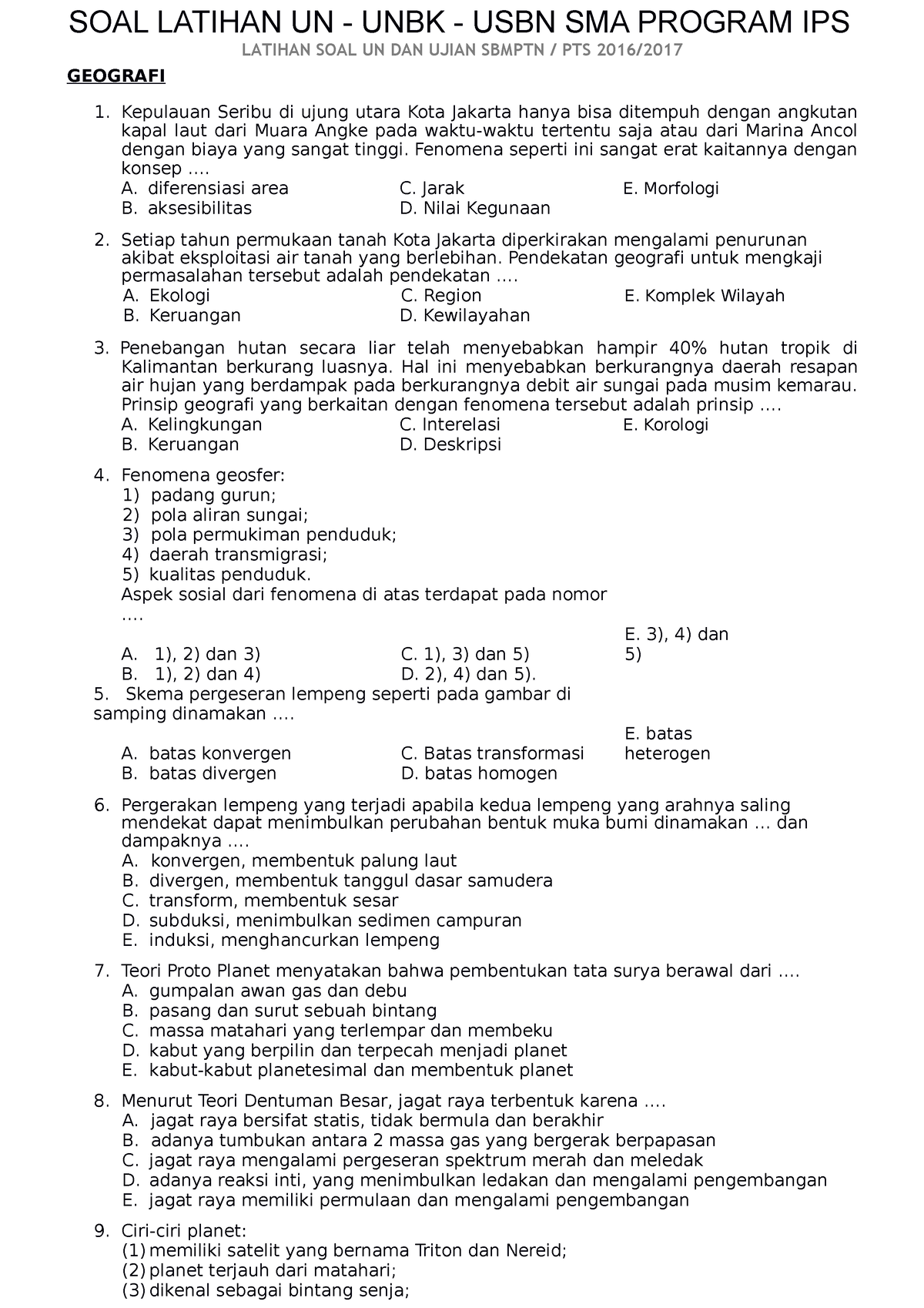 09 SOAL Geografi - IPS - Untuk Memberikan Latihan Soal Soal Menghadapi ...