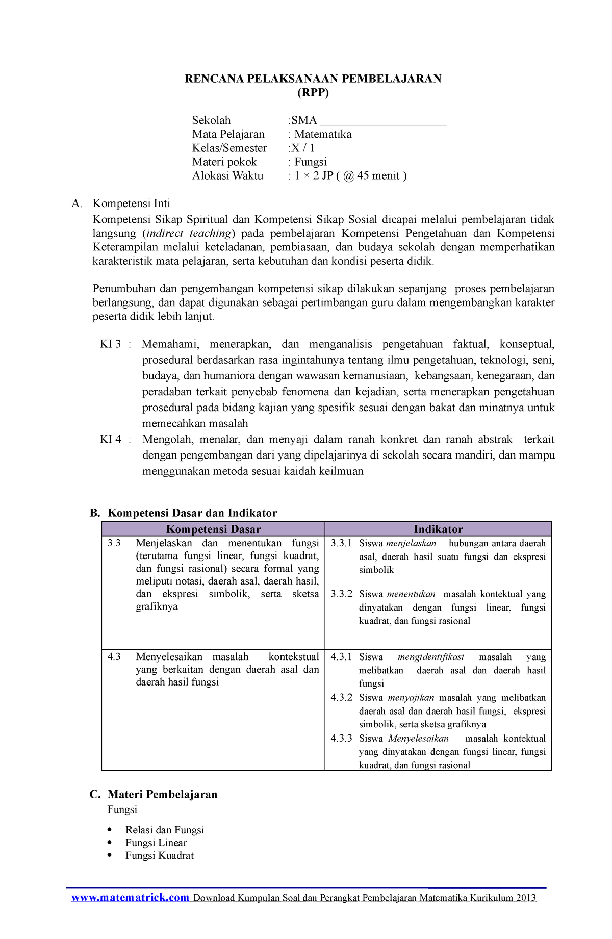 RPP 3 - Fungsi - RPP MM - RENCANA PELAKSANAAN PEMBELAJARAN (RPP ...