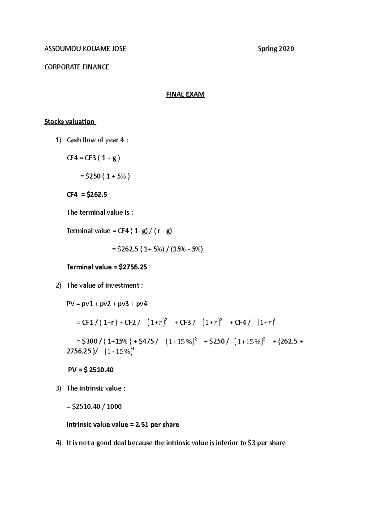 Final EXAM Corporate - EXAM - corporate finance - Studocu