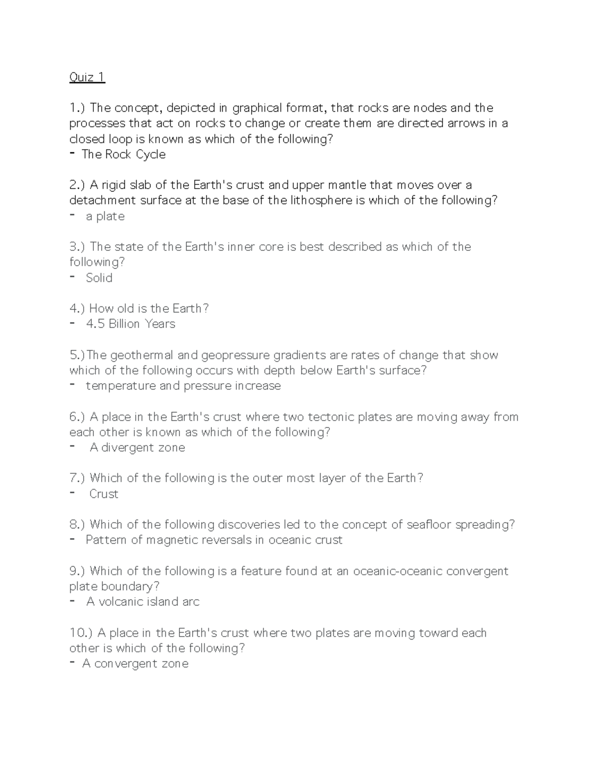 Geology Quizzes 1.) The concept, depicted in graphical format, that