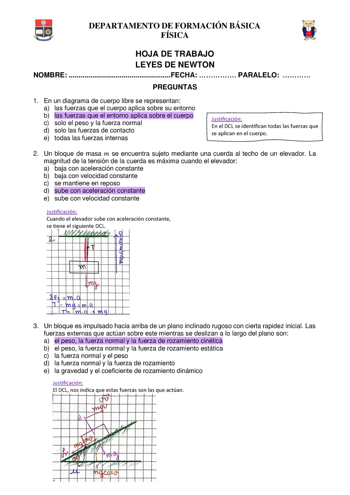 7 Hoja De Trabajo Leyes De Newton - FÍSICA HOJA DE TRABAJO LEYES DE ...