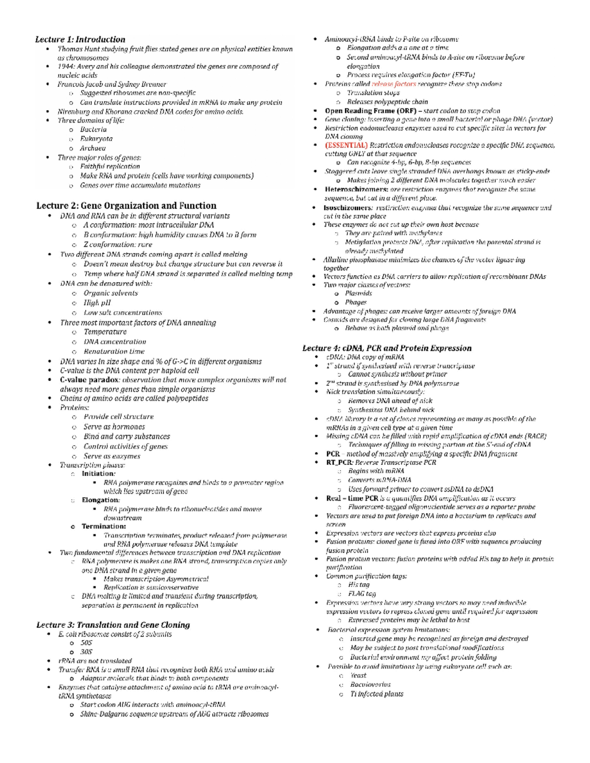 Molbio summary 1-12 - BMOL3402 - Studocu