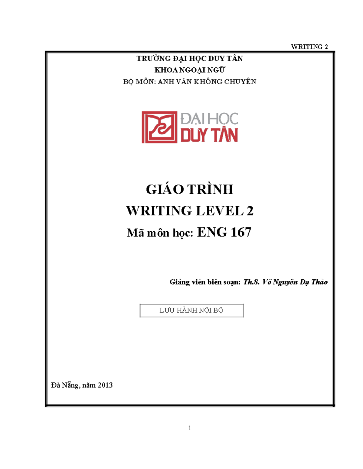 Writing2 sdddffdshgfnxb WRITING 2 TRƯỜNG ĐẠI HỌC DUY TÂN KHOA