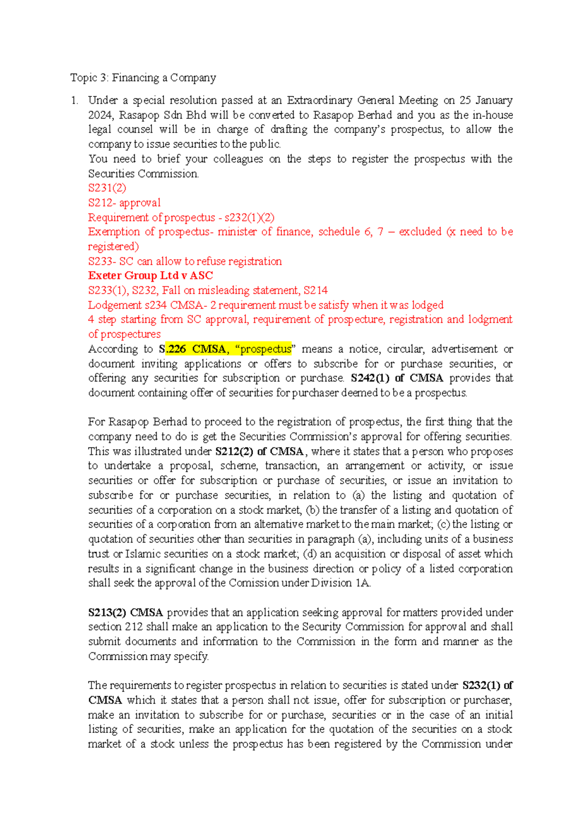 Tutorial 3 financing a company - Topic 3: Financing a Company Under a ...