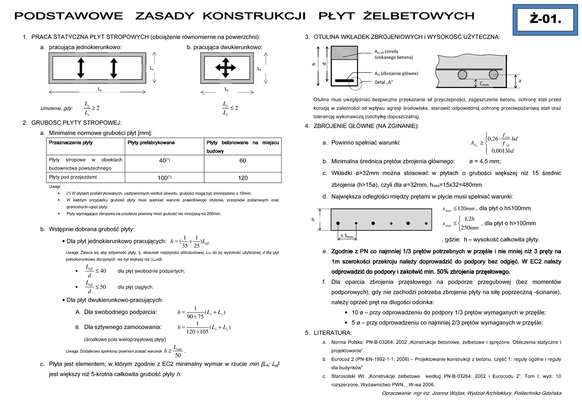 01 Podstawowe Zasady Konstrukcji PŁYT Zelbetowych - PODSTAWOWE