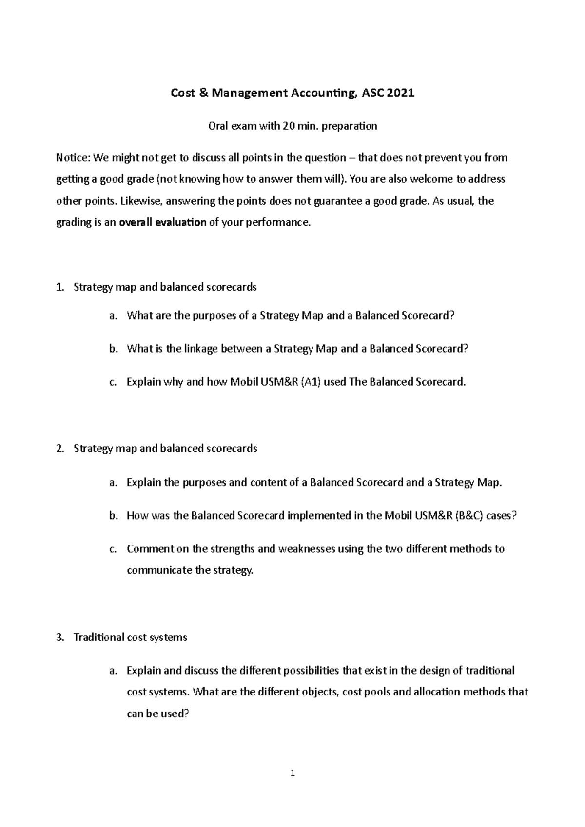 Exam Questions ASC 2021 - Cost & Management Accounting, ASC 2021 Oral ...
