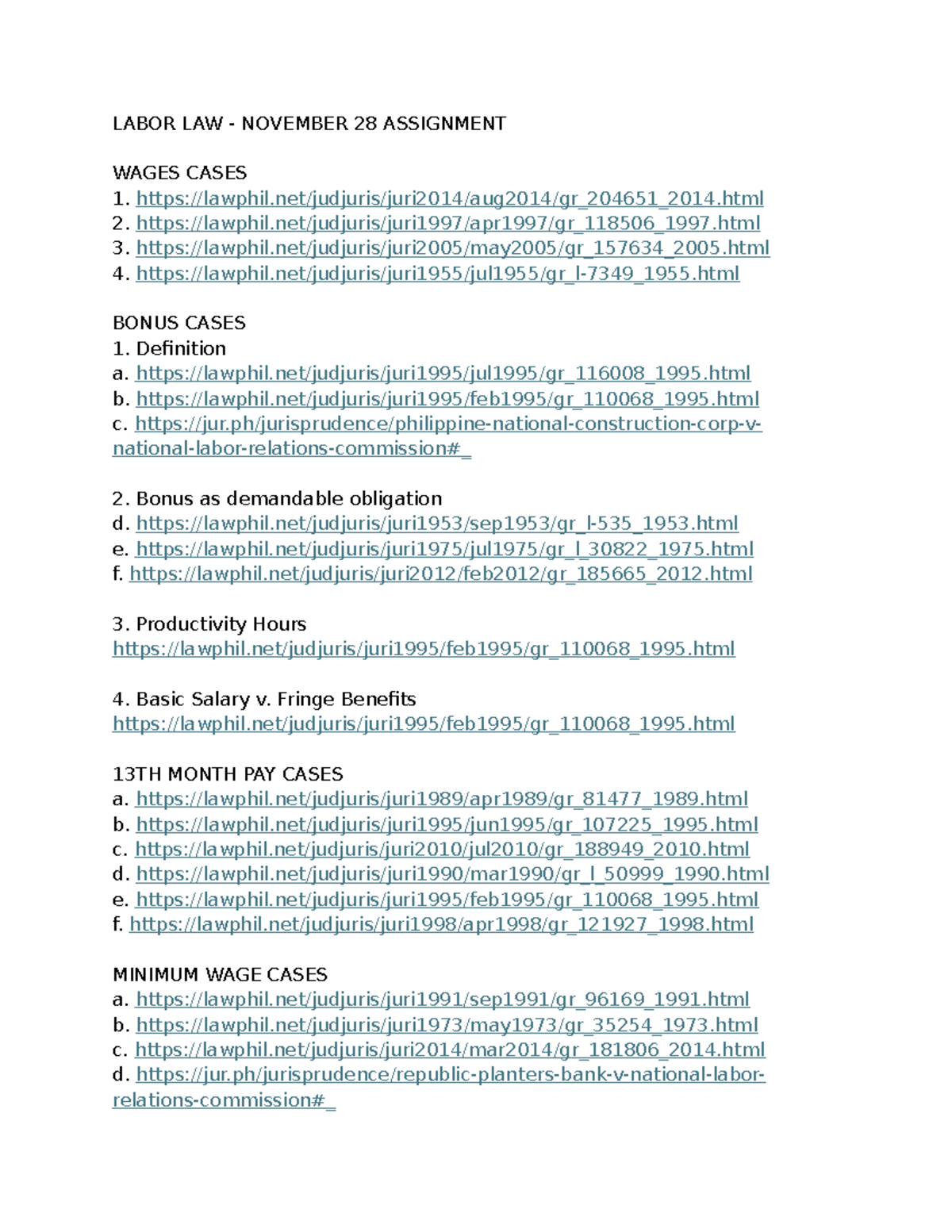 LINK OF Cases for Recitation - LABOR LAW - NOVEMBER 28 ASSIGNMENT WAGES ...
