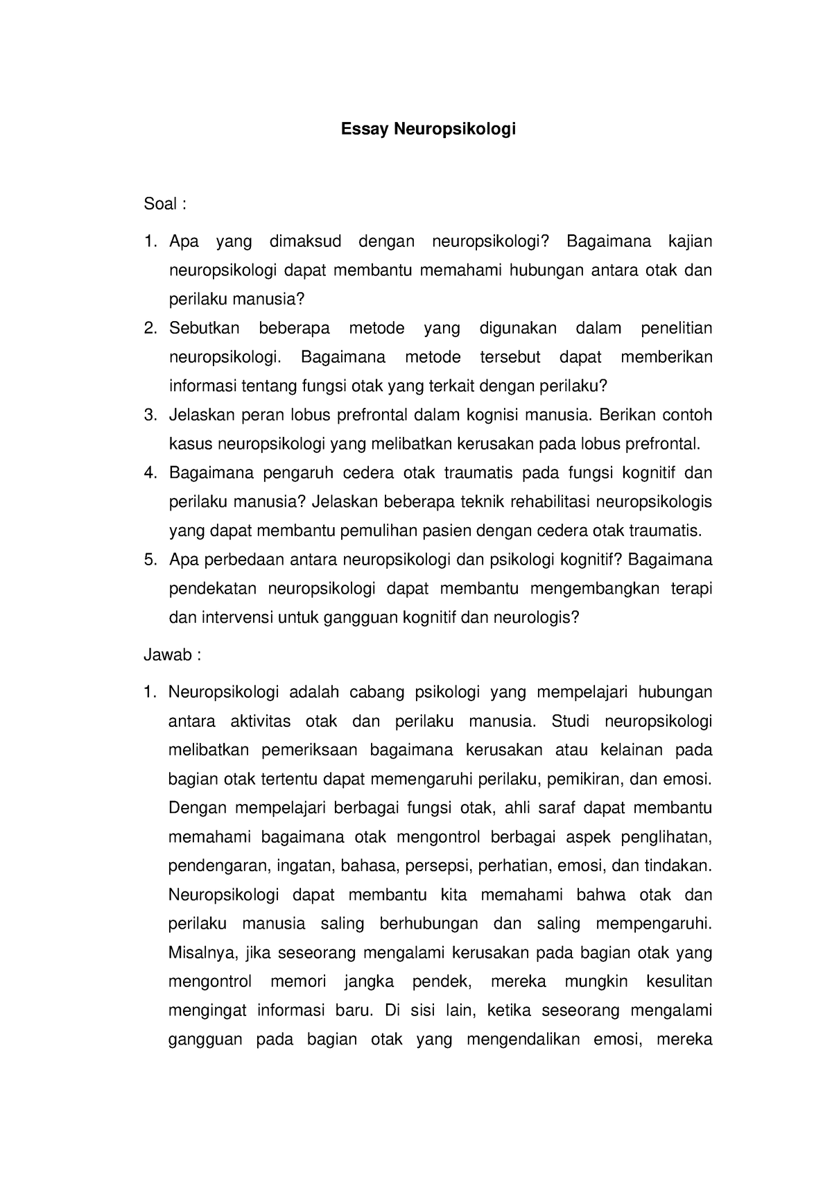 contoh essay argumentatif psikologi