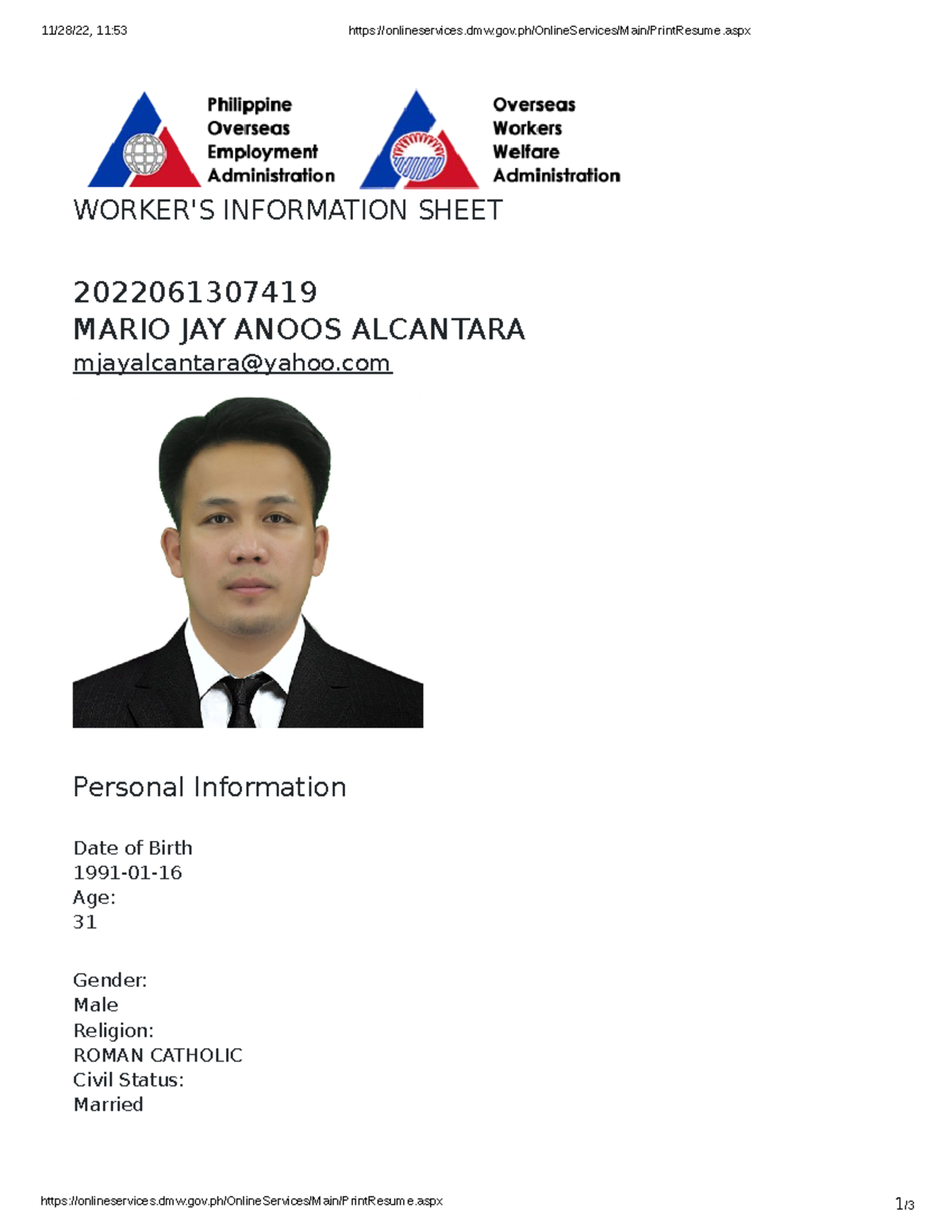 Resume 11 28 22 11 53 Onlineservices dmw gov OnlineServices Main 