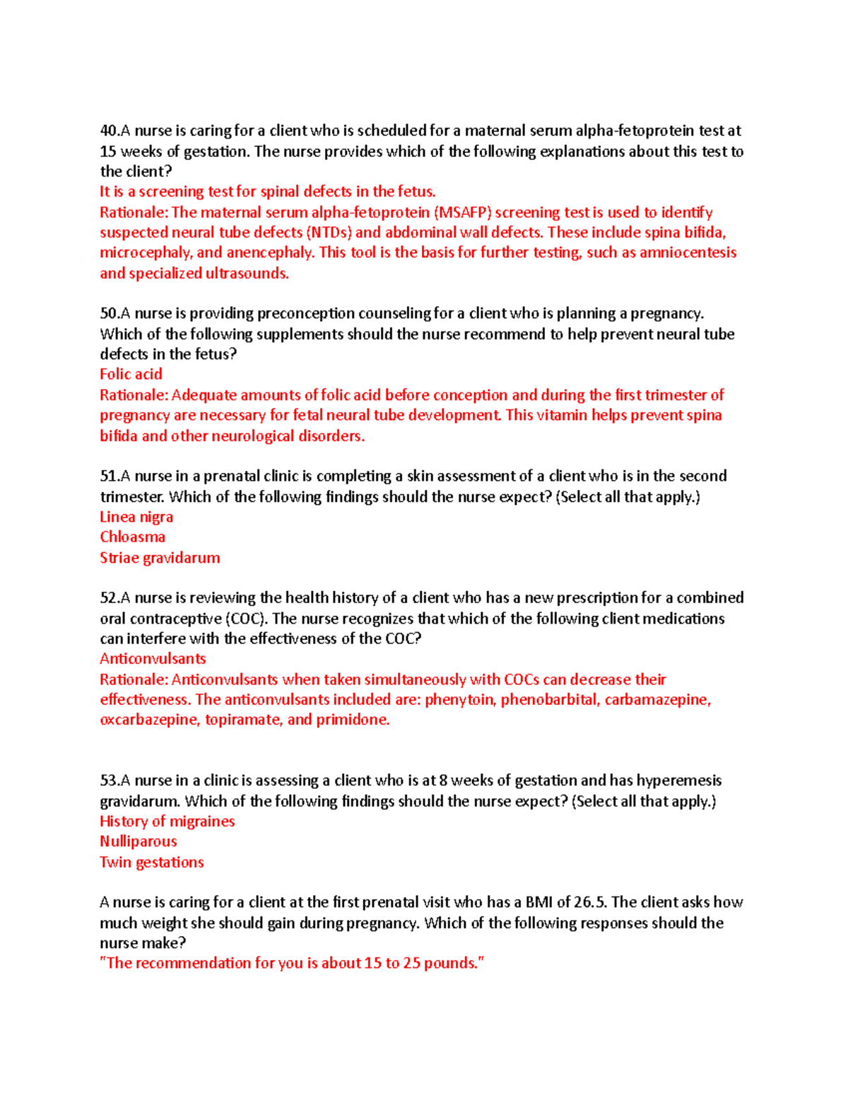 OB exam # 1 - OB MedSurg questions - 40 nurse is caring for a client ...