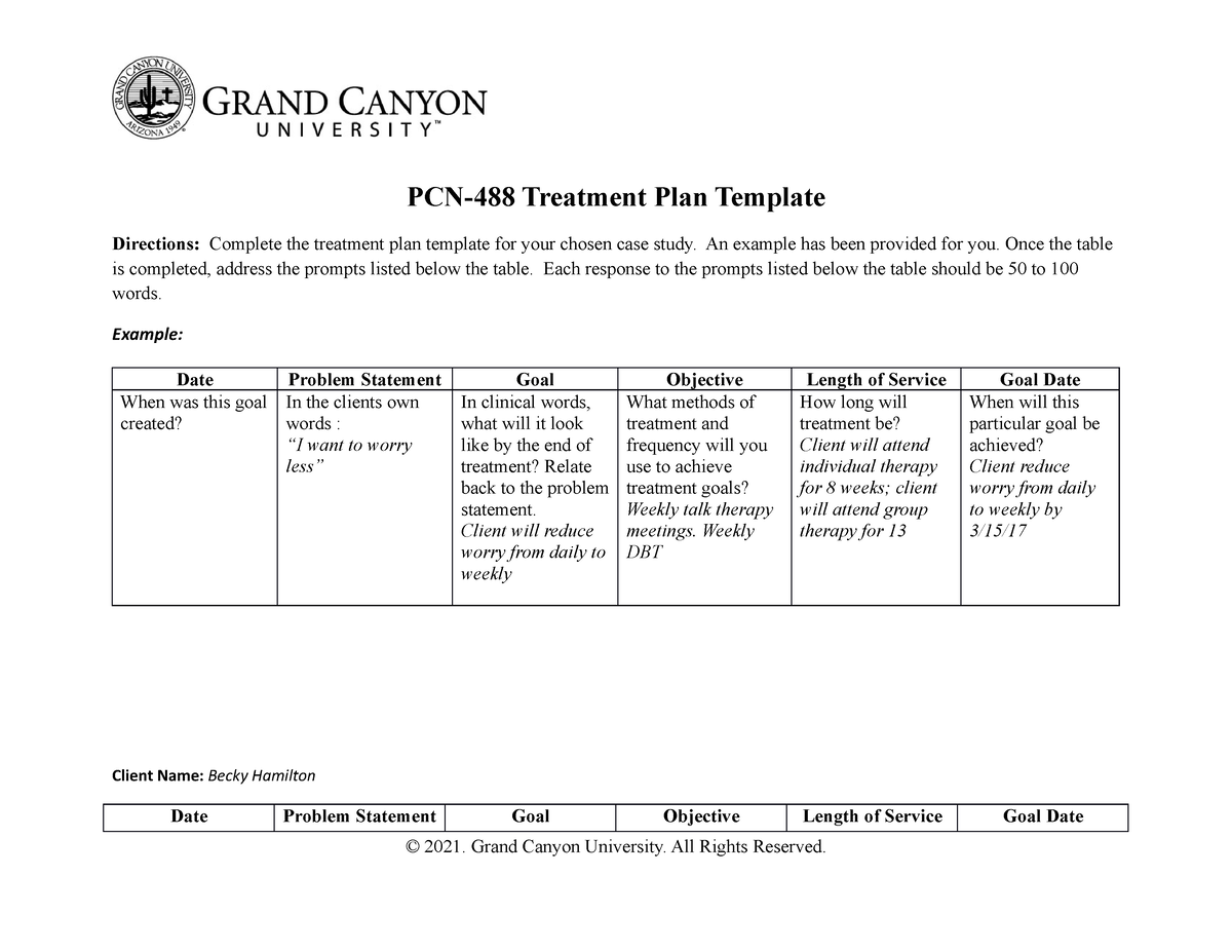 Pcn 488 Rs Treatment Plan Template Pcn 488 Treatment Plan Template Directions Complete The 0519