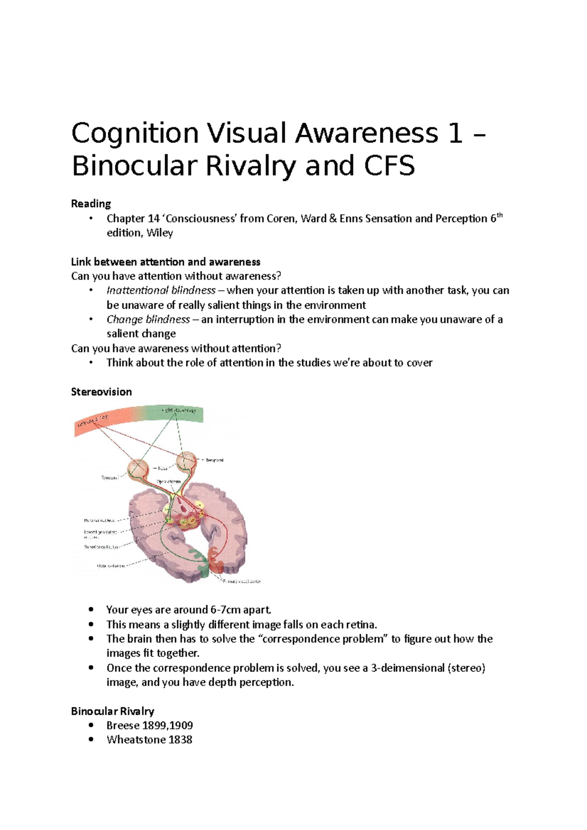 Binocular Rivalry and CFS - Cognition Visual Awareness 1 – Binocular ...