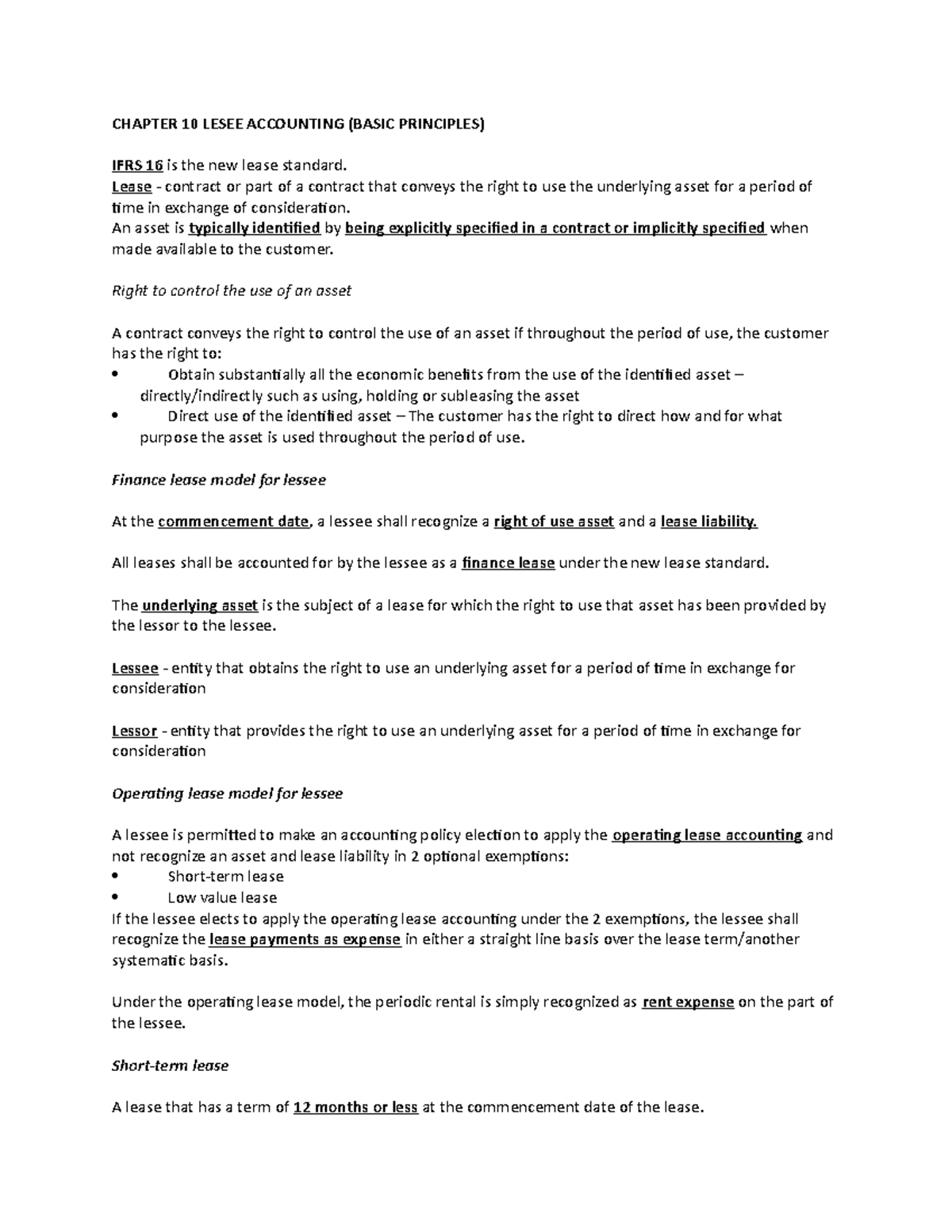 Chapter 10 Lesee Accounting CHAPTER 10 LESEE ACCOUNTING (BASIC