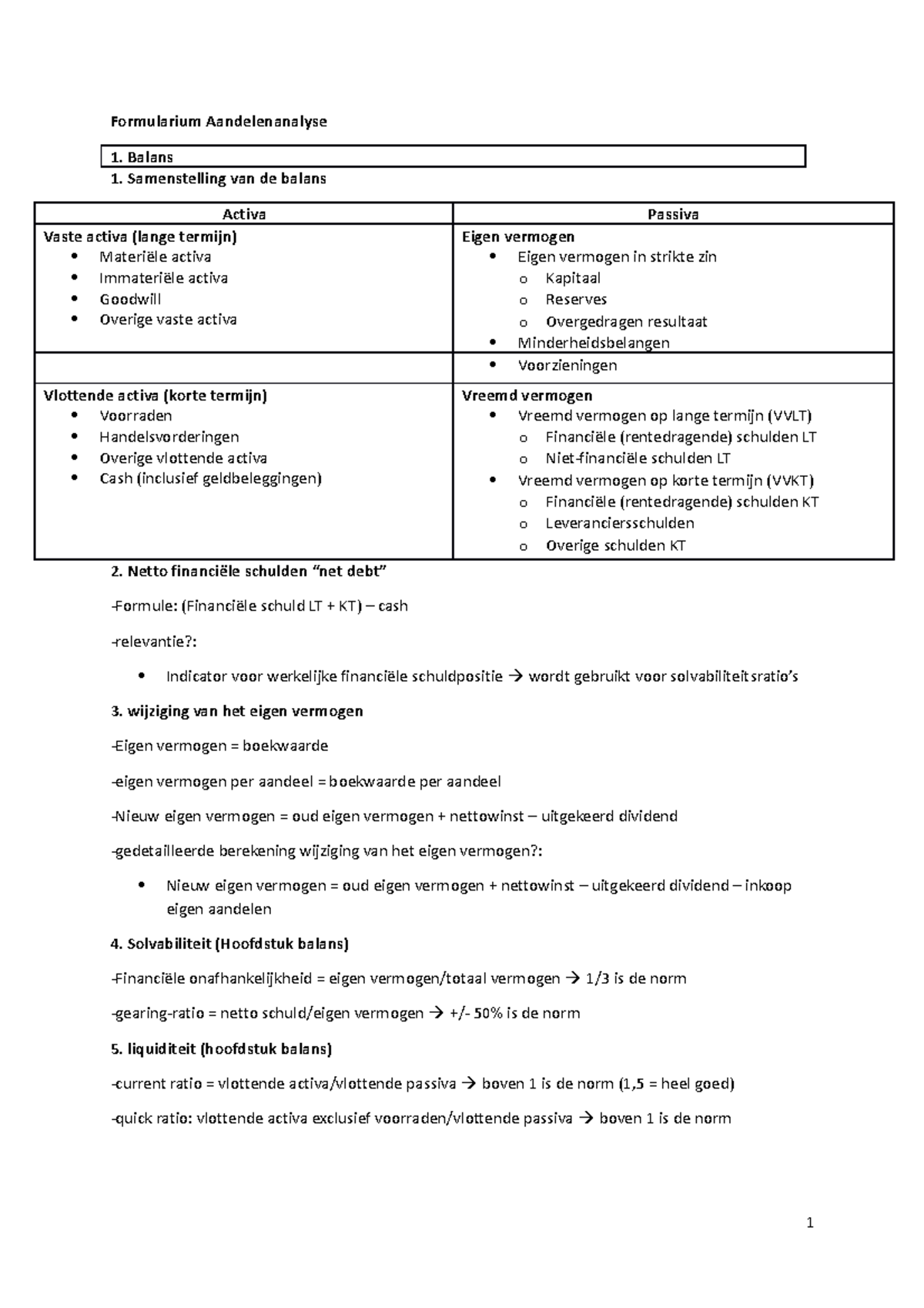 Eigen Formularium Aandelenanalyse Examen Aandelenanalyse Kdg Studocu