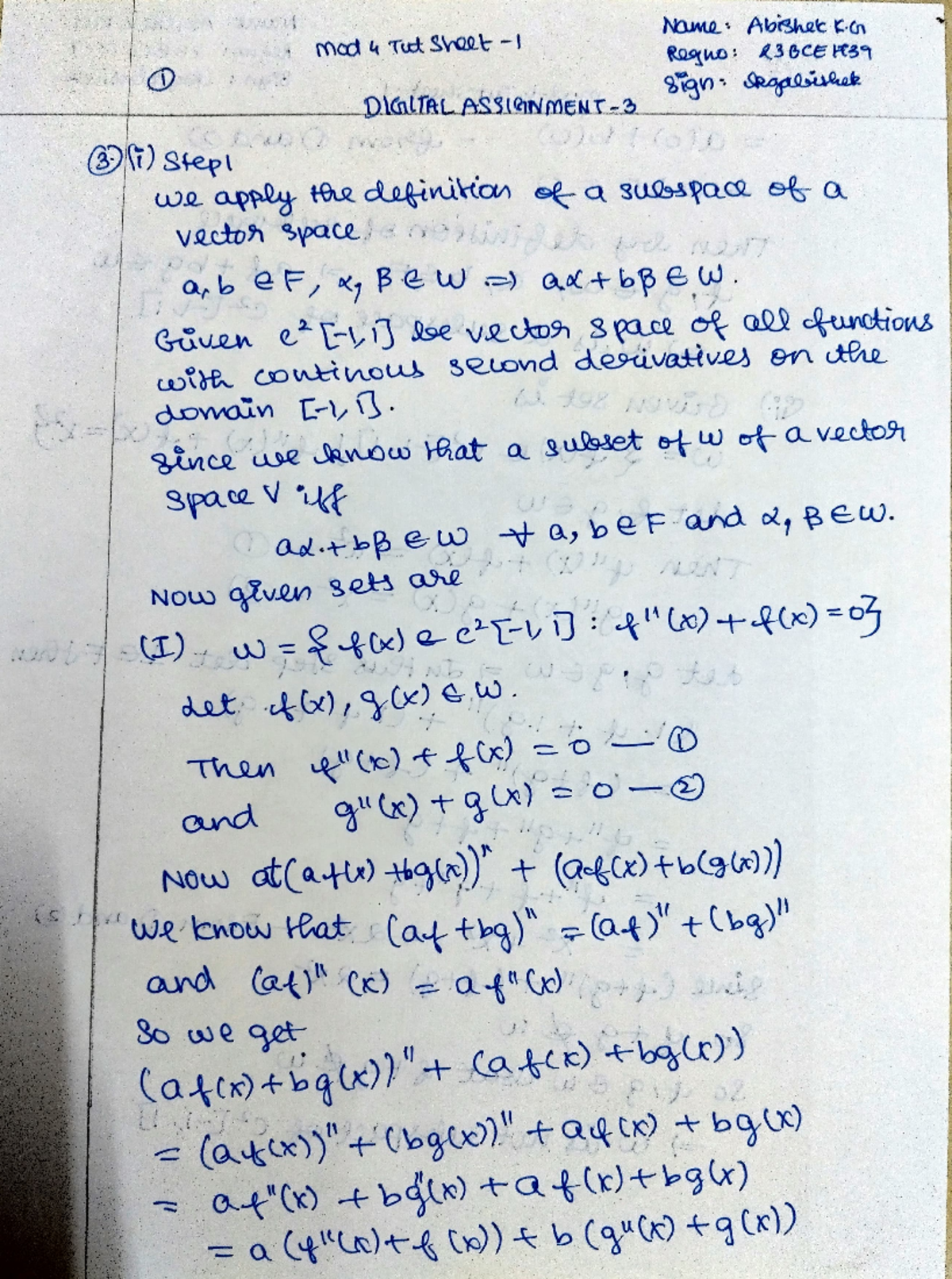 Maths DA-3 BY Abishek KG PDF - Name: Abishet K mod 4 Tut sheet 1 Regno ...