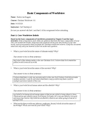 My Worldview - My Worldview Student A. Sample College of Humanities and ...