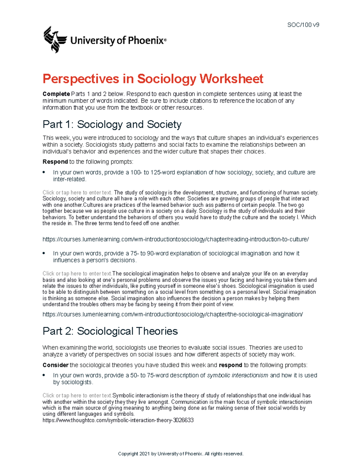 Soc100 v9 wk1 perspectives in sociology worksheet SOC/100 v Perspectives in Sociology