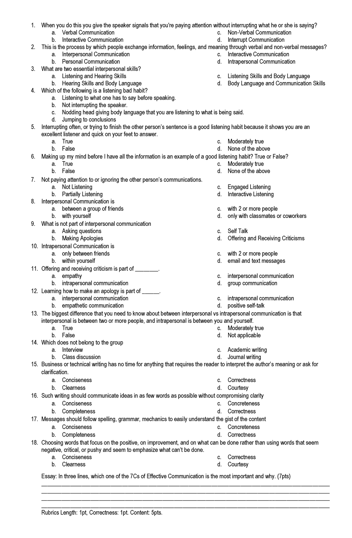 Oral Com Quiz - Nothing Only - When You Do This You Give The Speaker 