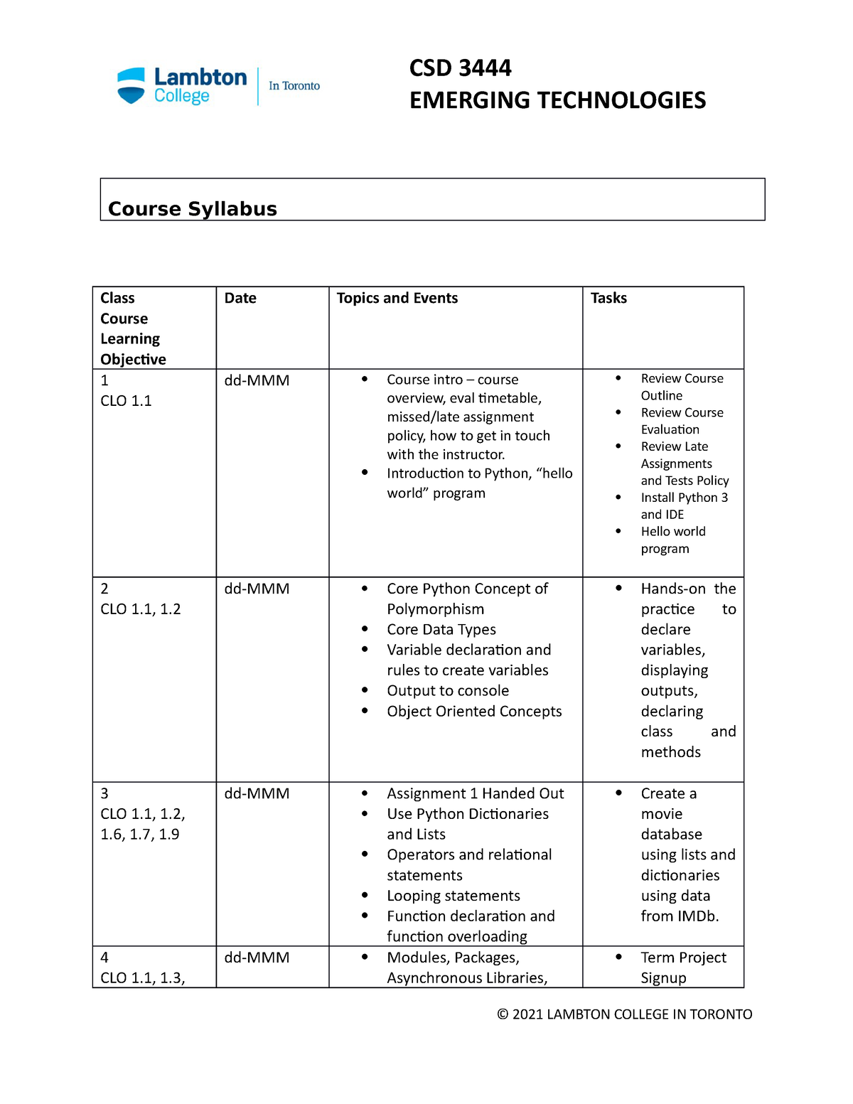 CSD 3444 Emerging Technologies Course Syllabus EMERGING TECHNOLOGIES