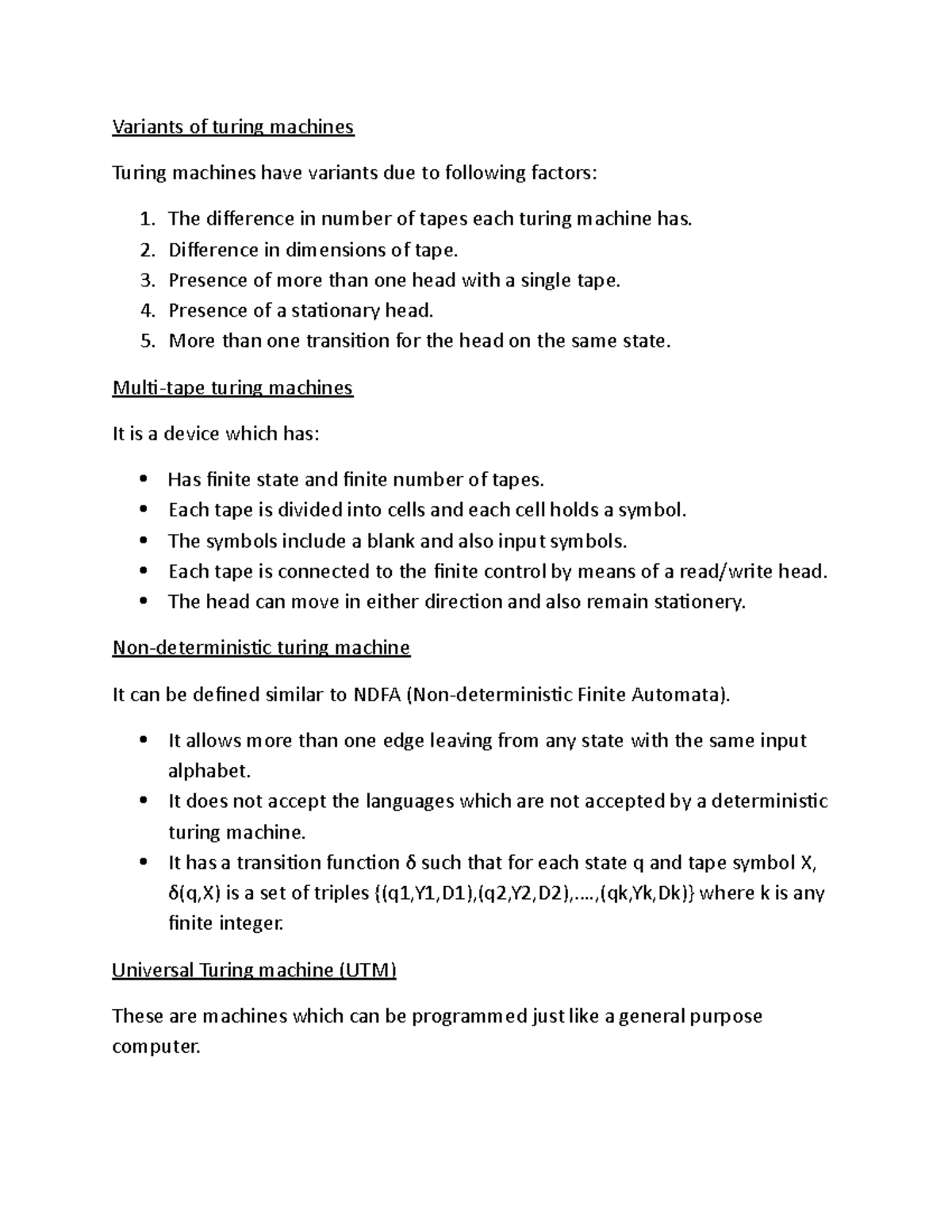 Variants of turing machines - Variants of turing machines Turing ...