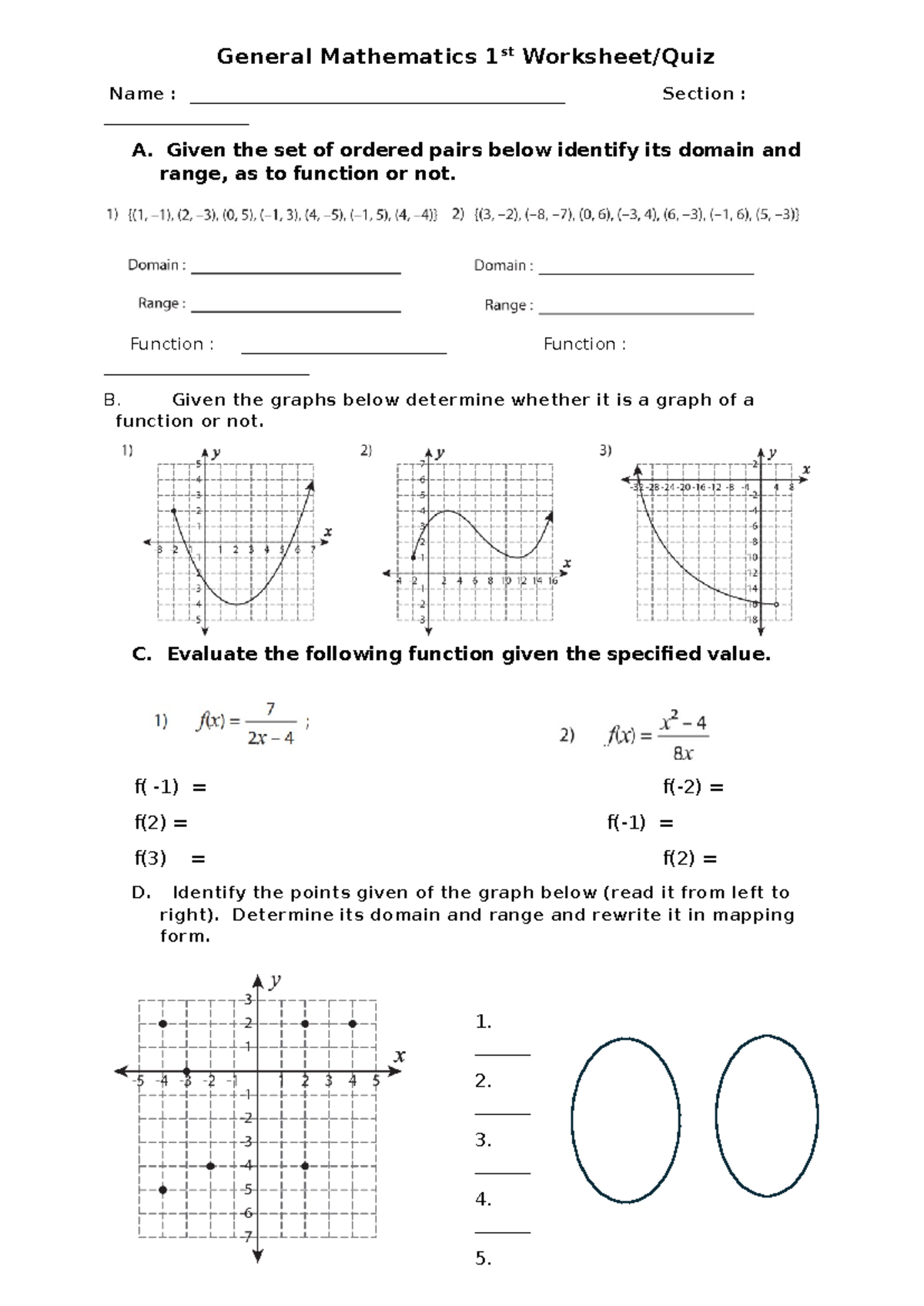 General Mathematics 1st Worksheet - General Mathematics 1 st Worksheet ...