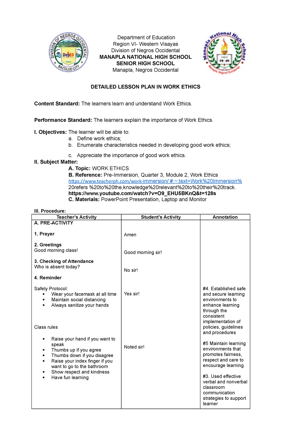 COT 1 - Lesson Plan - Department of Education Region VI- Western ...