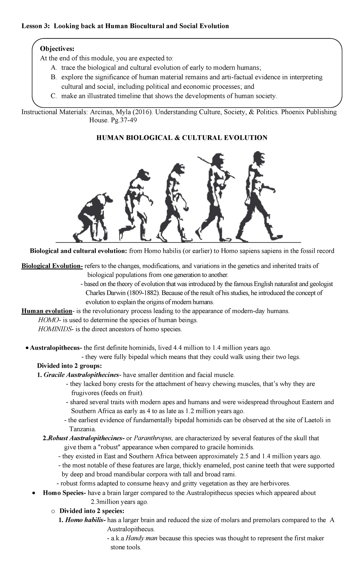 Ucsp Biological And Socio Politcal Evolution Lesson 3 Looking Back At Human Biocultural And 2209