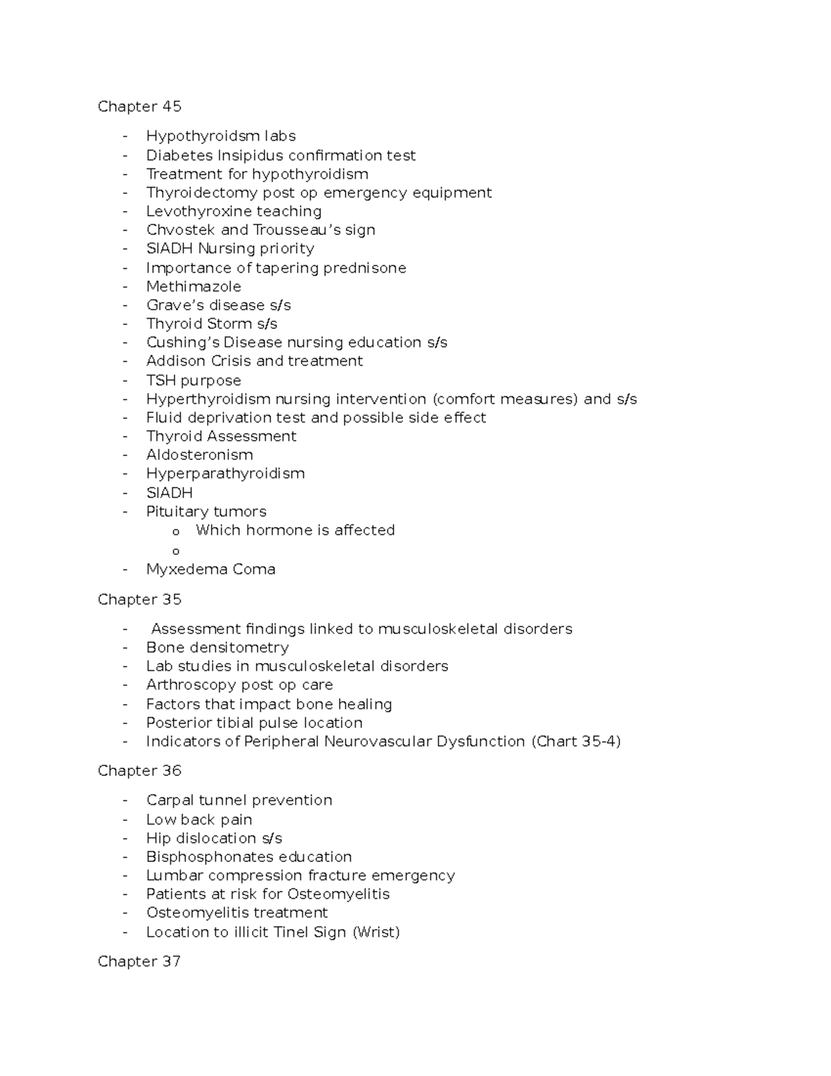 Exam 2 outline medsurg - Chapter 45 - Hypothyroidsm labs - Diabetes ...
