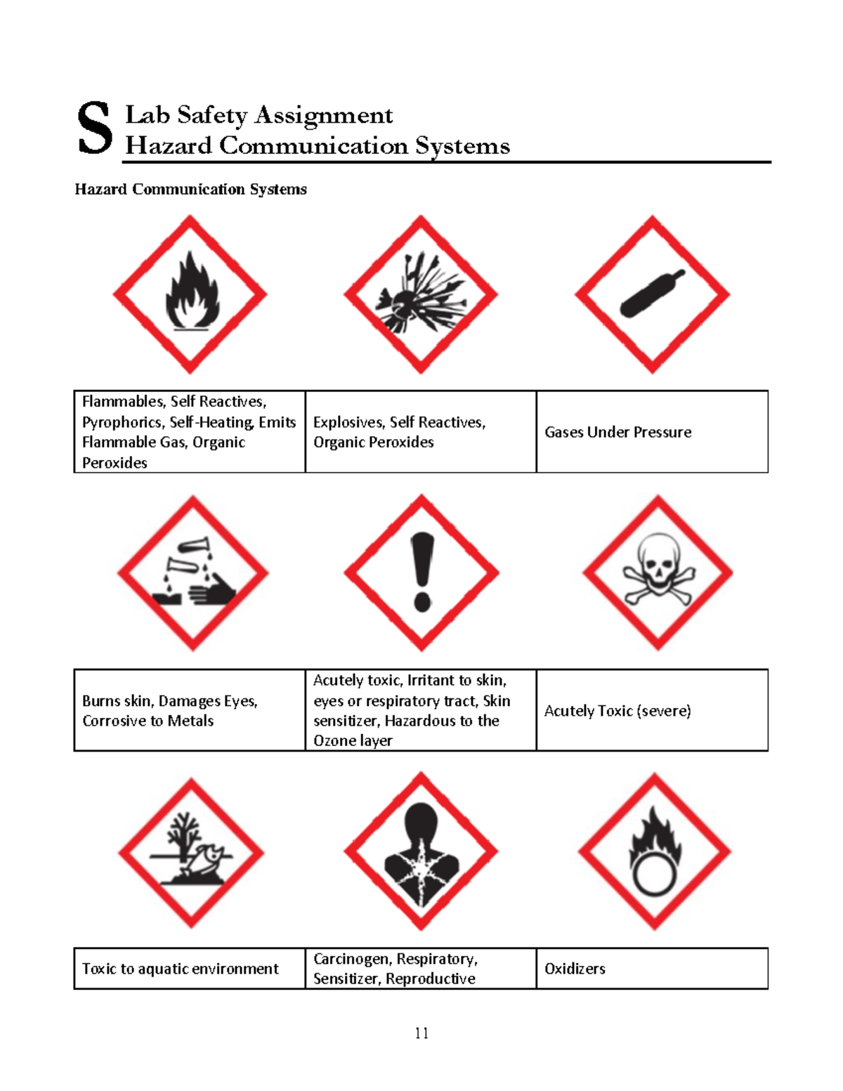 Safety Assignment worksheet - Lab Safety Assignment Hazard ...