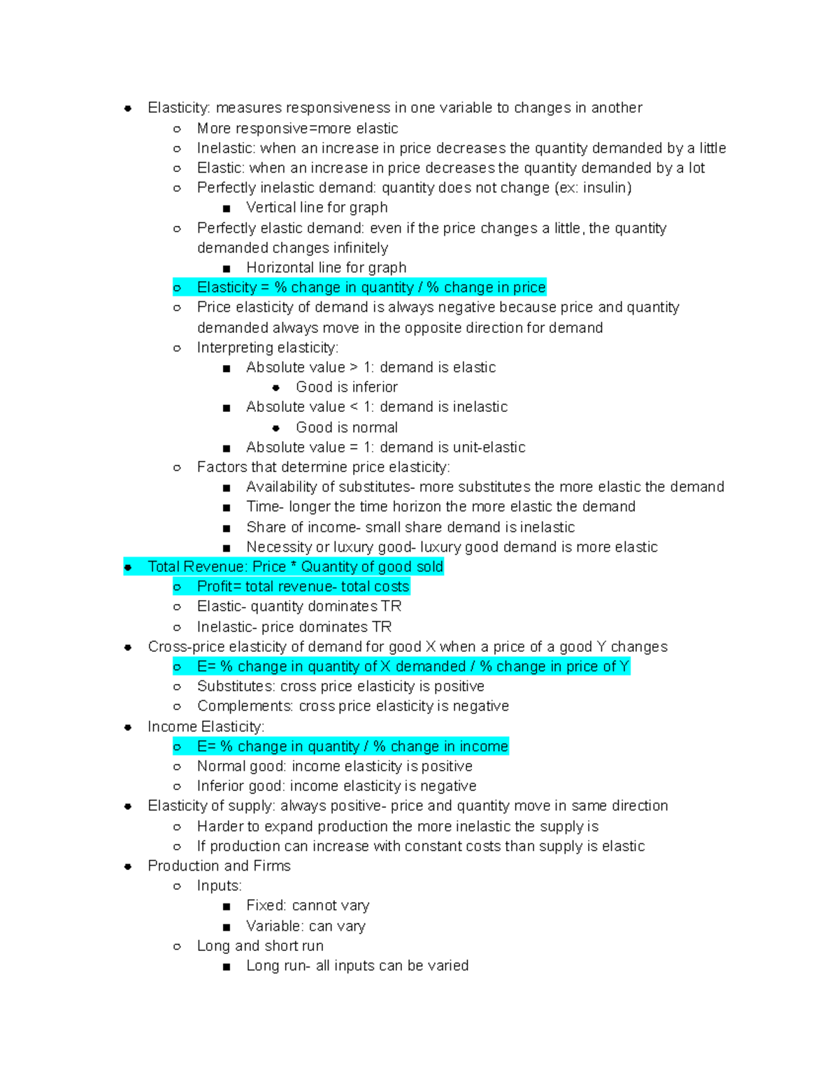 Midterm Exam 2 Review Sheet - Elasticity: measures responsiveness in ...