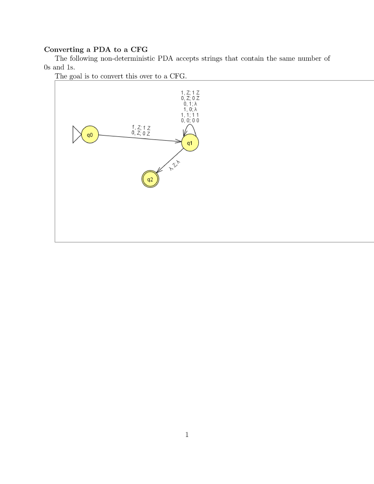 Pda To Cfg Conversion - Converting A PDA To A CFG The Following Non ...