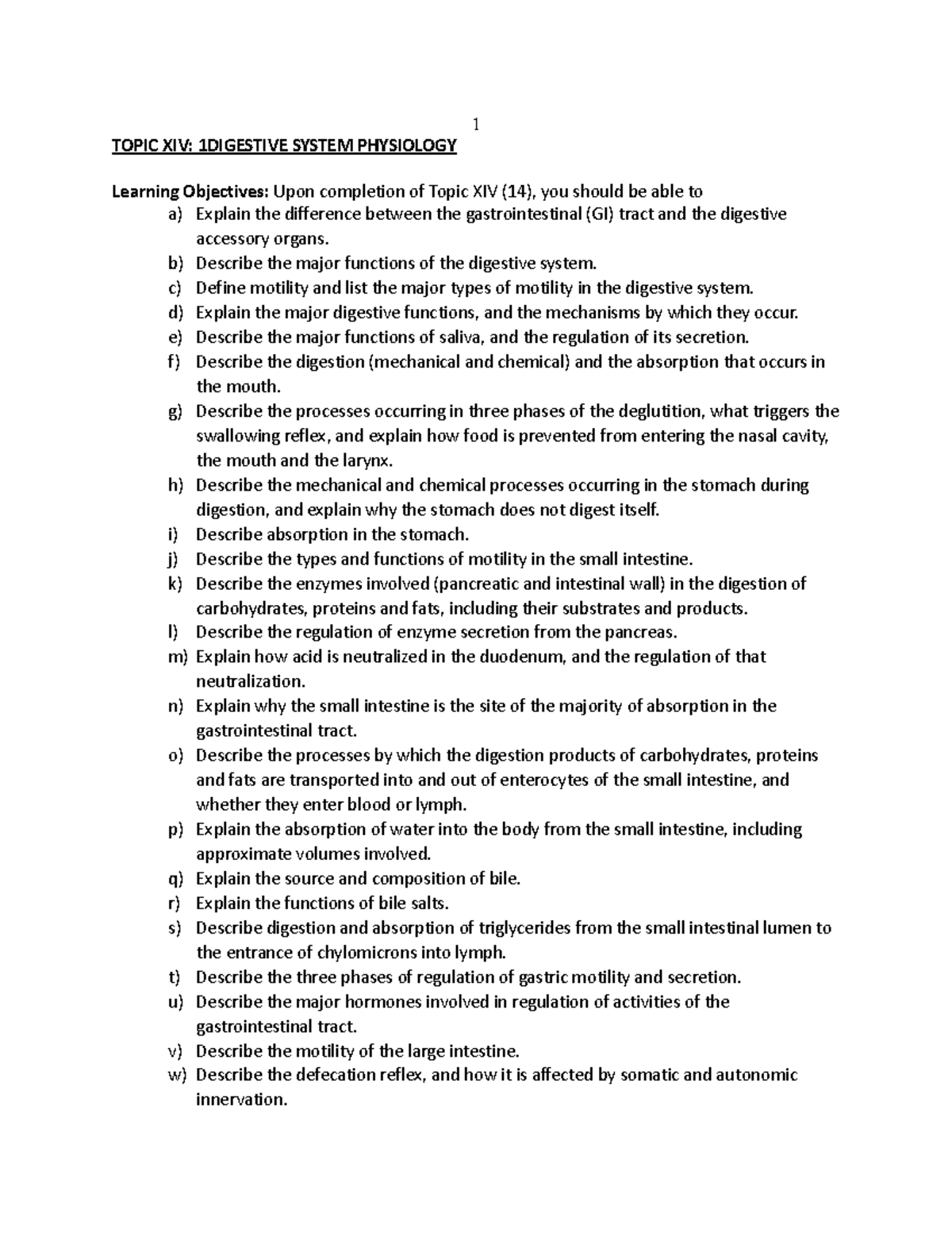 Topic XIV Digestive System Physiology BIOL 1412 U of M Studocu