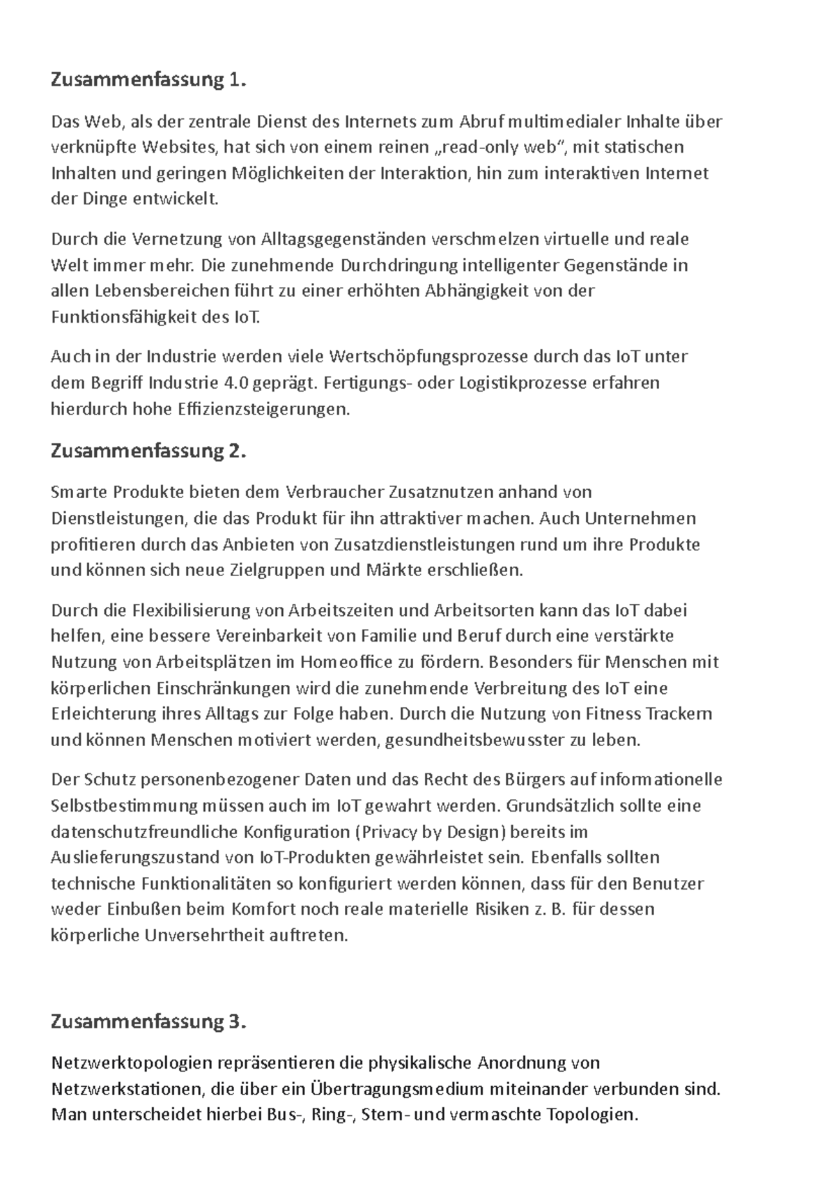 Zusammenfassung Von Die Räuber Zusammenfassung - Internet of Things - Zusammenfassung 1. Das Web, als