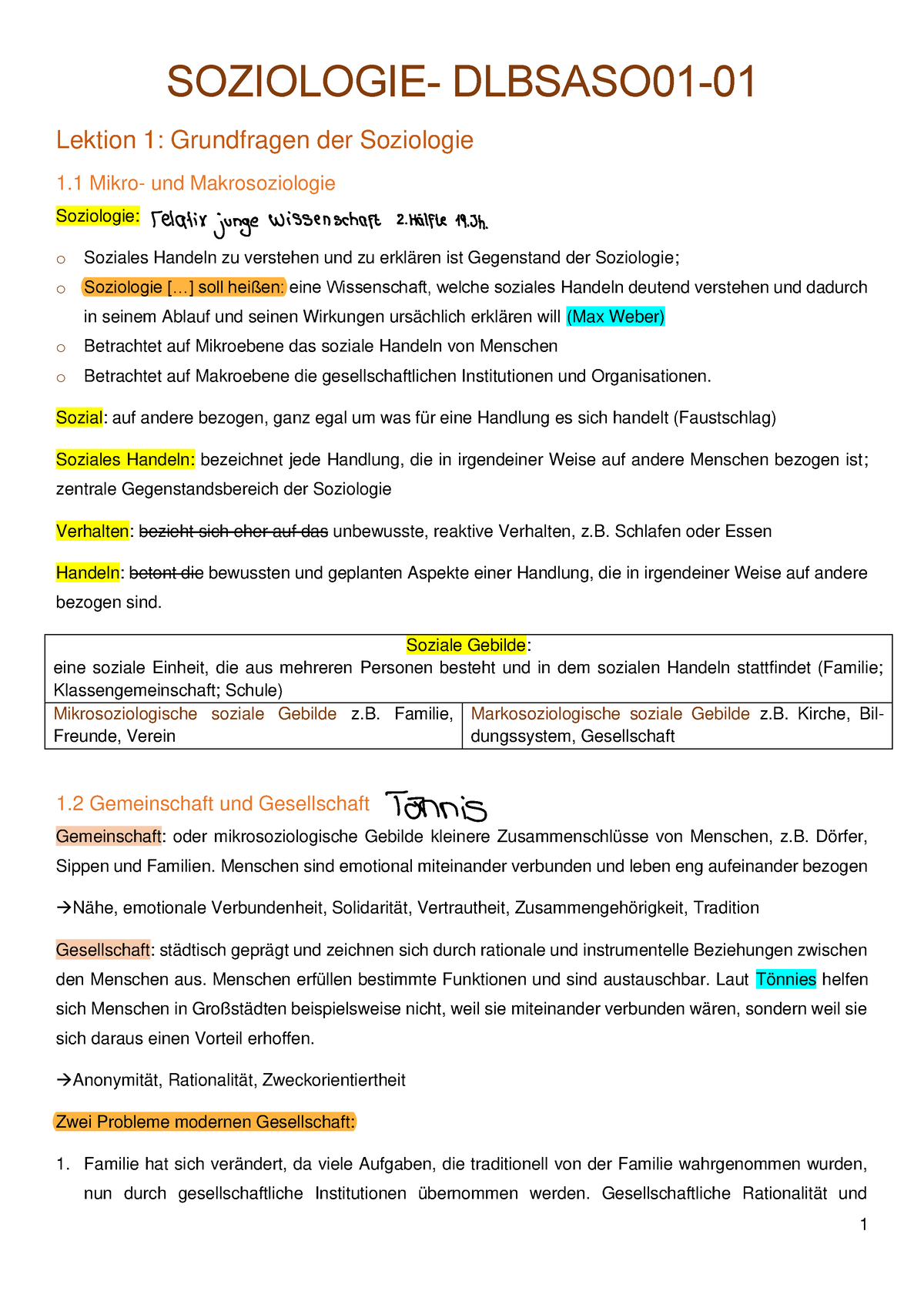 Soziologie- Dlbsao 01-01 Zusammenfassung - Lektion 1: Grundfragen Der ...