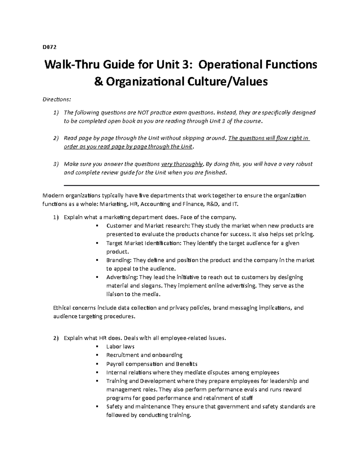D072 Unit 3 WalkThru Guide D WalkThru Guide for Unit 3 Operational