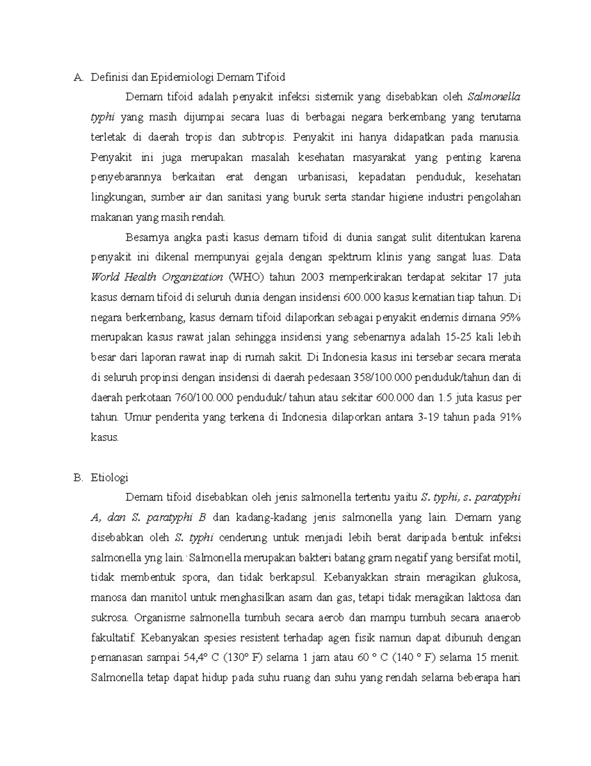 Definisi dan Epidemiologi Demam Tifoid A. Definisi dan Epidemiologi