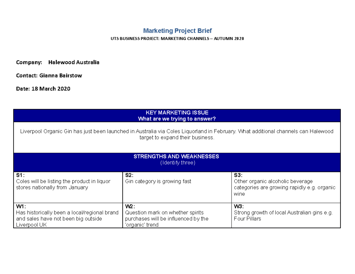 Marketing Channels Halewood Brief UTS v2 MAR 2020 LG AUS(1) - Marketing ...