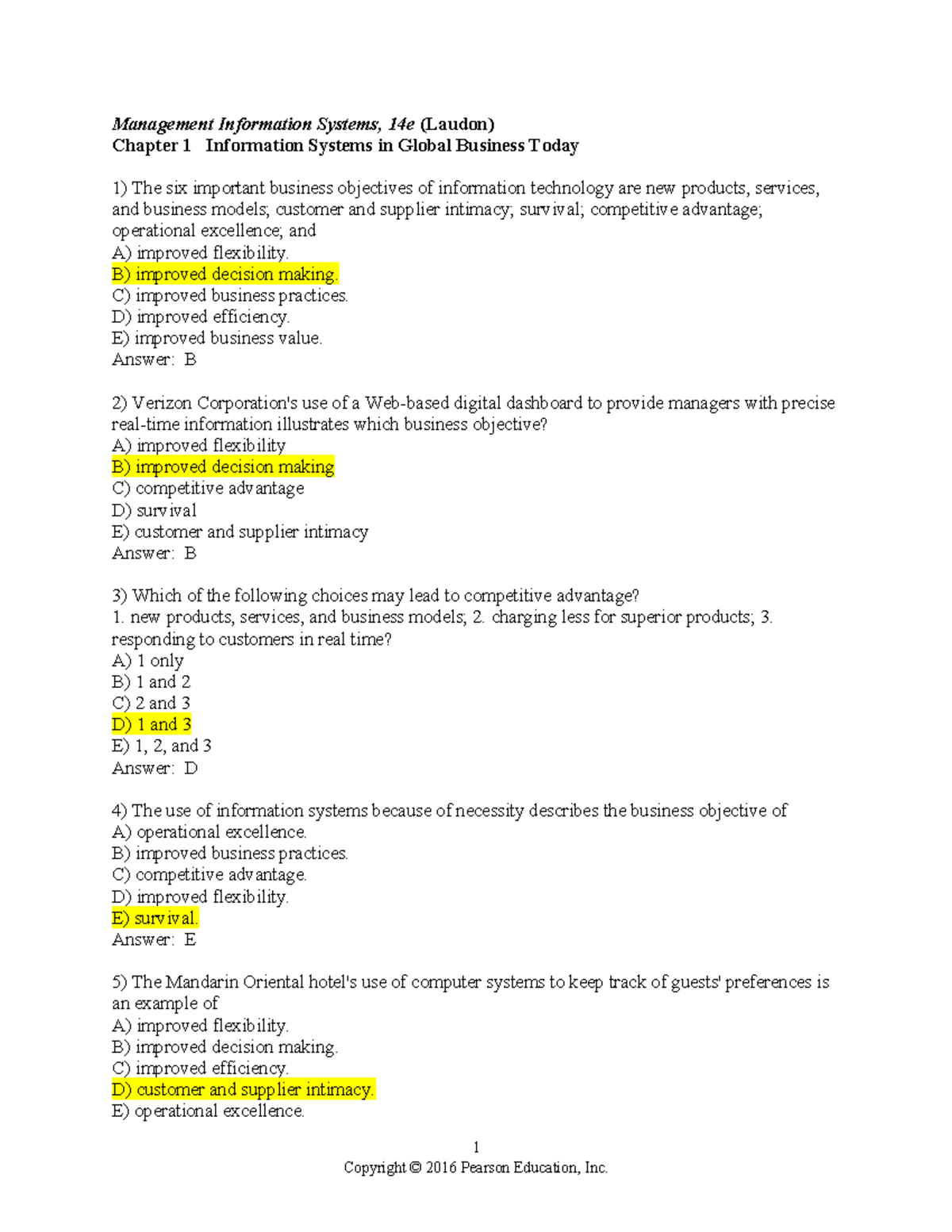 Chapter 1 - Question Bank - Management Information Systems, 14e (Laudon ...